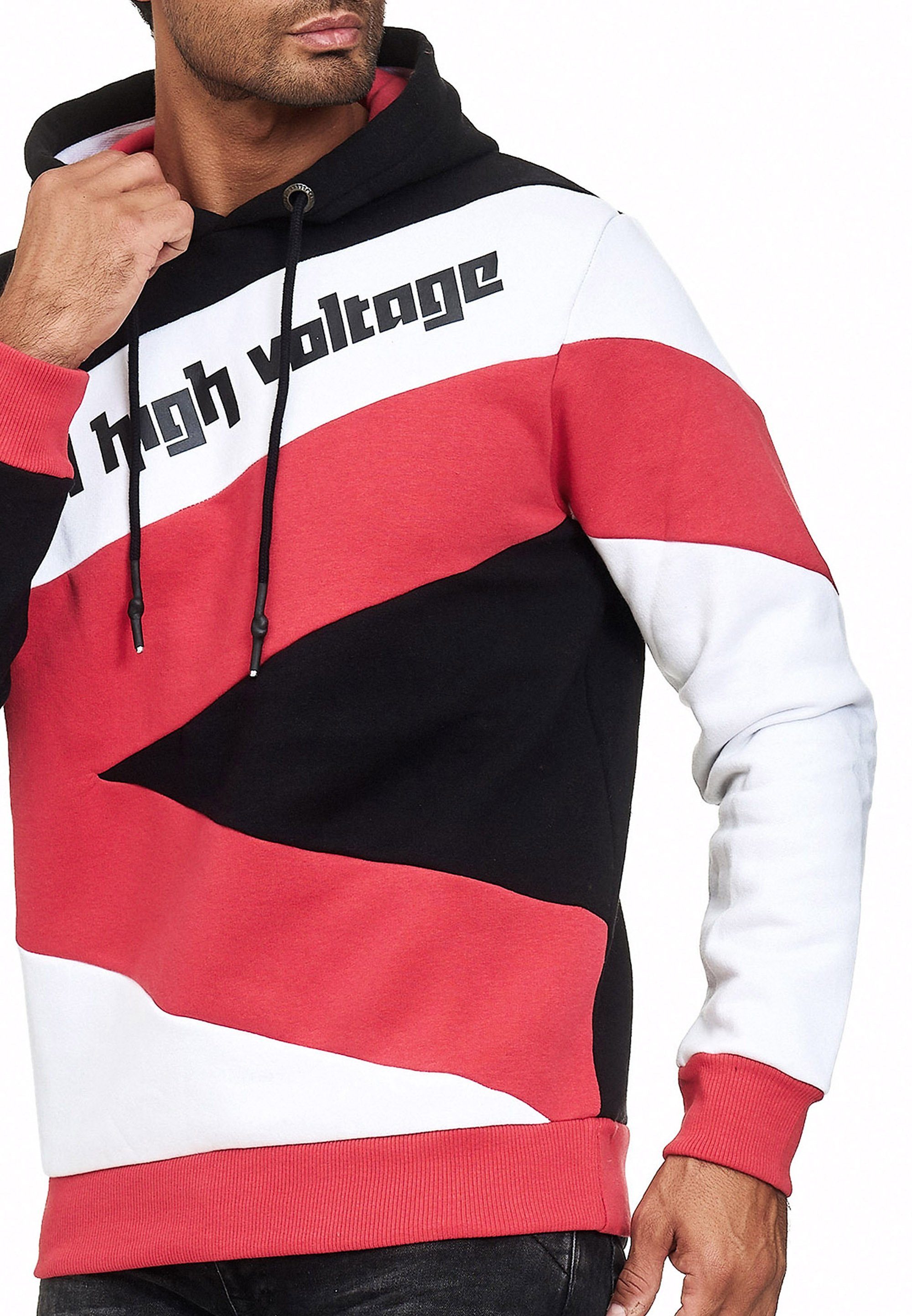 Rusty Neal Kapuzensweatshirt in schwarz-rot Design sportlichem