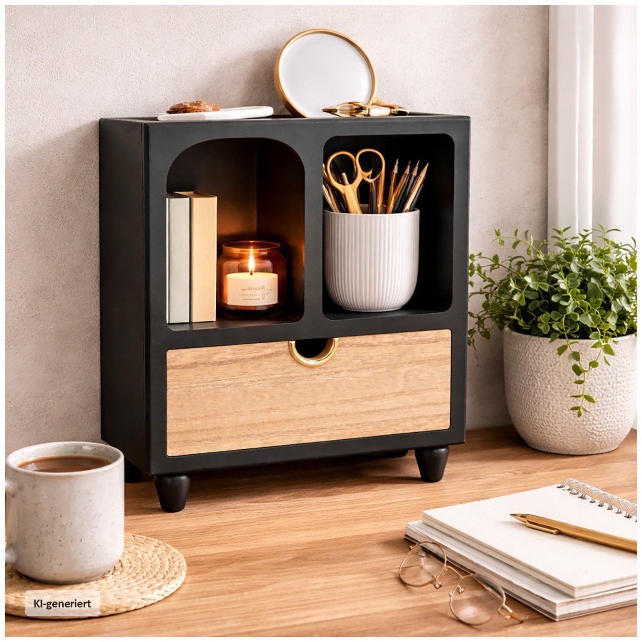 HTI-Living Schmuckkasten Minikommode mit Schublade MDF Aufbewahrungsschrank mit offenen Fächern (1 Stück, 1 Minikommode ohne Dekoration)