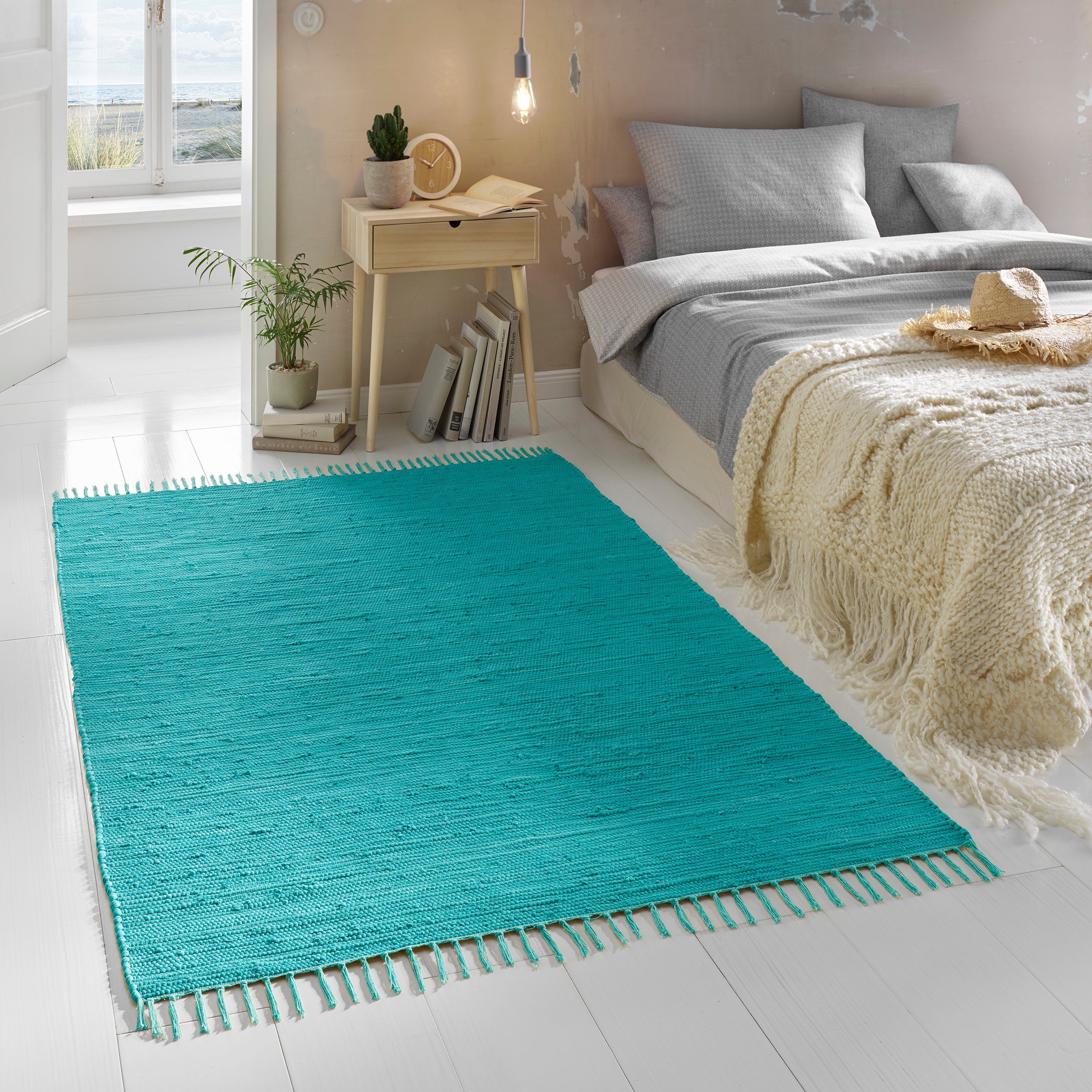Teppich Flicken-Teppich 100% Baumwolle, TaCa Home, rechteckig, Höhe: 5 mm, Wohnzimmer Esszimmer Küche Flur Läufer 140x200cm