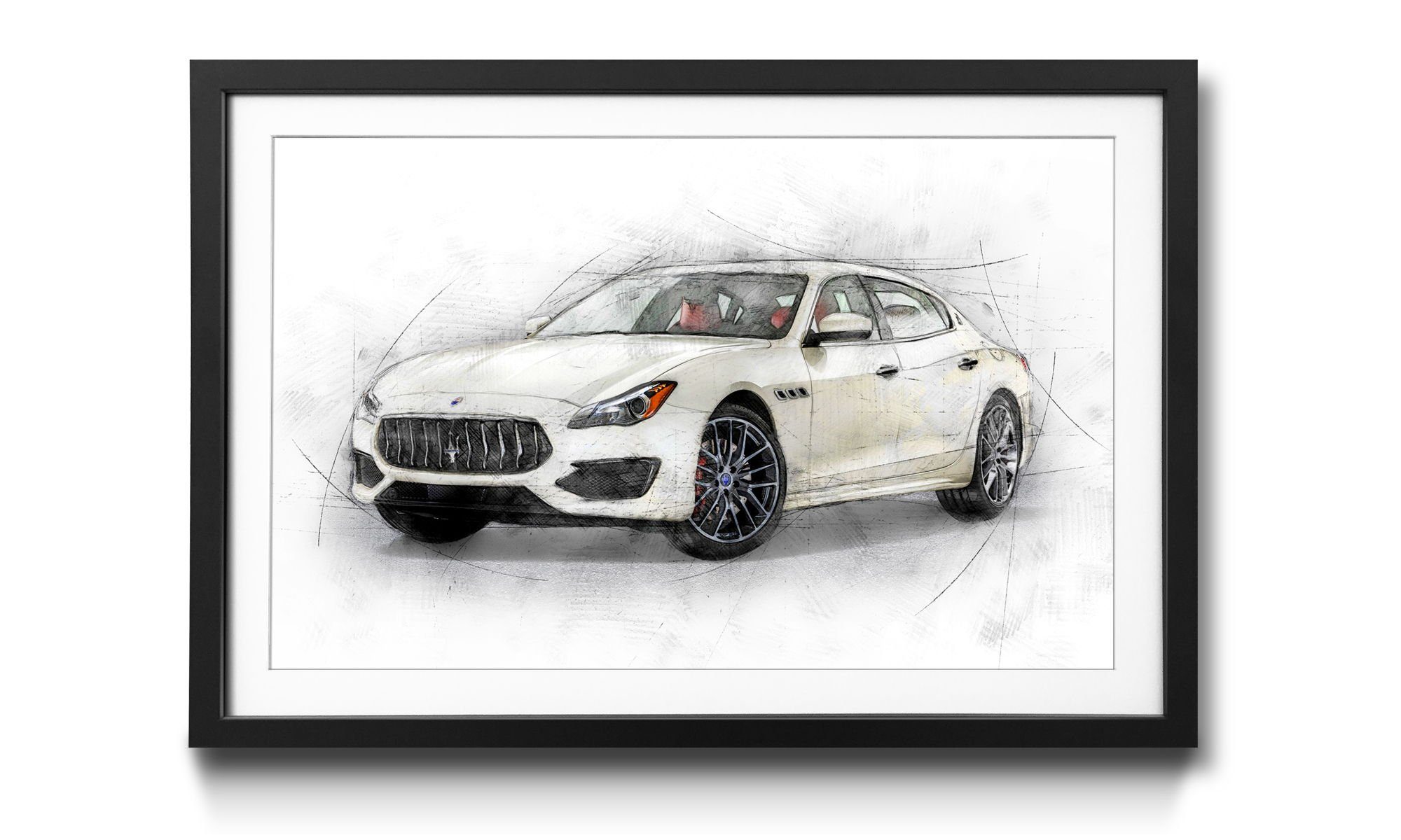 [Kostenloser Versand nur für begrenzte Zeit] WandbilderXXL Bild mit Rahmen White Auto, Wandbild, Mas, Größen erhältlich in 4
