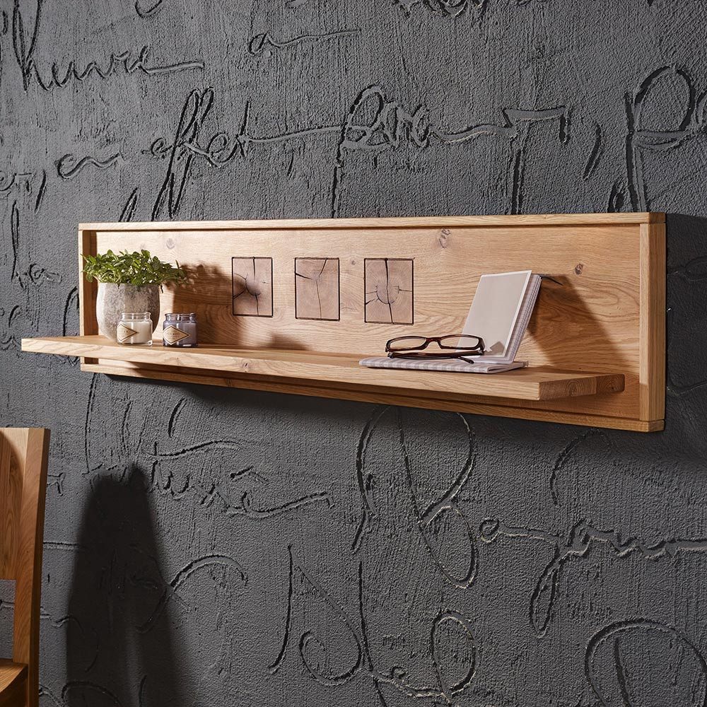 Lomadox Wandregal WINNIPEG-69, Wandboard 130cm, Eiche massiv geölt, Hirnholz-Detail, montiert