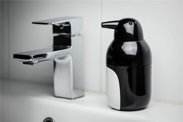 Qualy Design Seifenspender Pinguin, (Kunststoff, ca. Ø 7,5 x 16 cm, Schwarz, Grau), für ca. 300 ml Flüssigseife, nachfüllbar