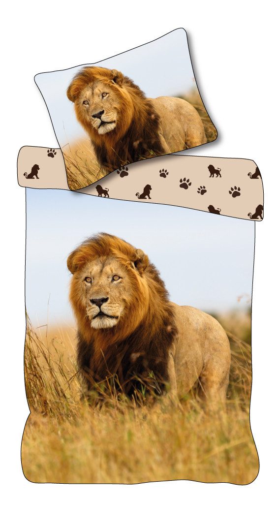 BrandMac Bettwäsche Löwe - Wende-Bettwäsche-Set, Raubkatze 135x200 & 80x80, Baumwolle, 100% Baumwolle