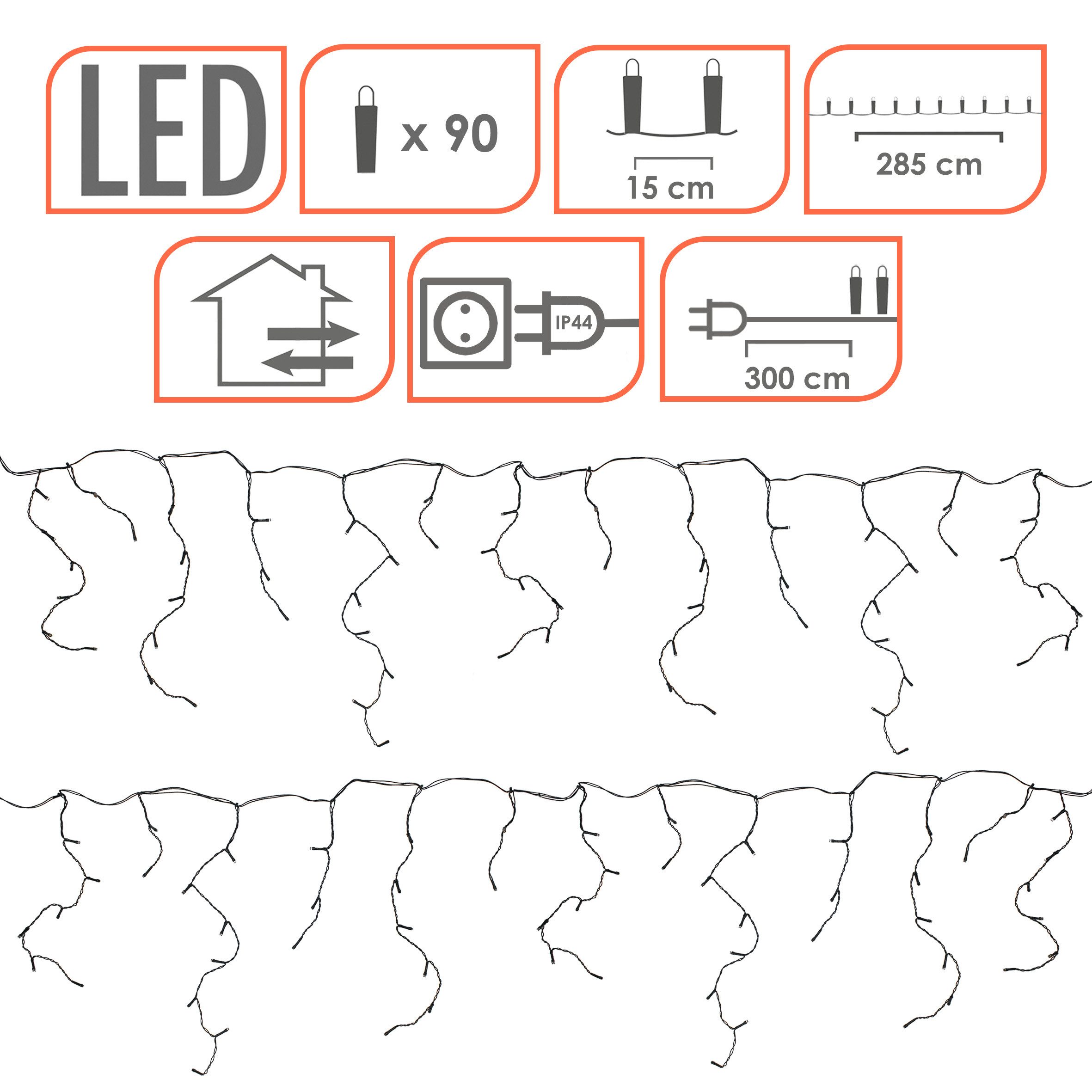 Spetebo LED-Lichterkette Eisregen Lichtervorhang warm weiß für Außen mit Stecker, Netzstecker mit IP44 Spritzwasserschutz