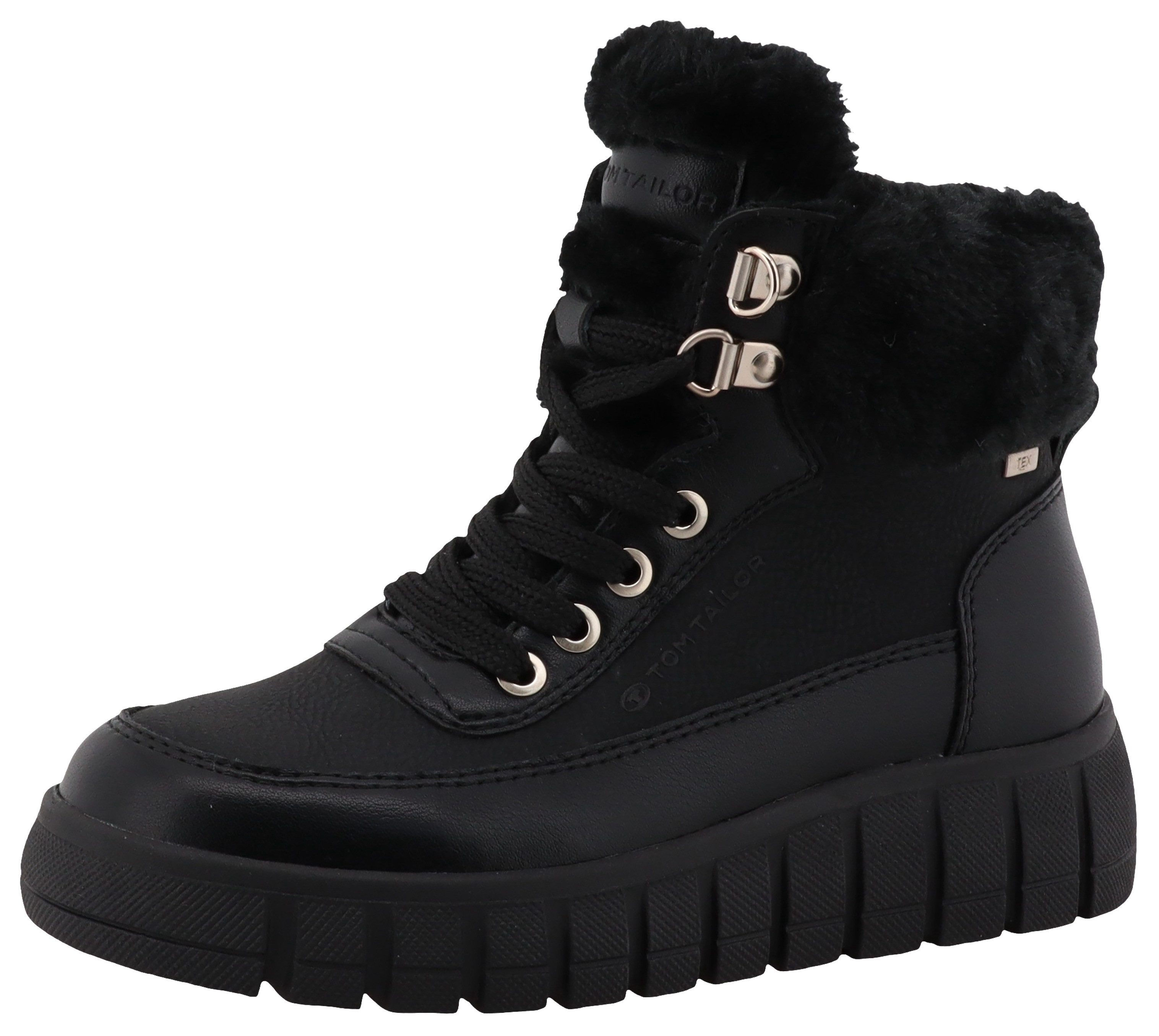 TOM TAILOR Winterboots, Keilabsatz, Winterstiefelette, Schnürboots, goldfarbene Ösen