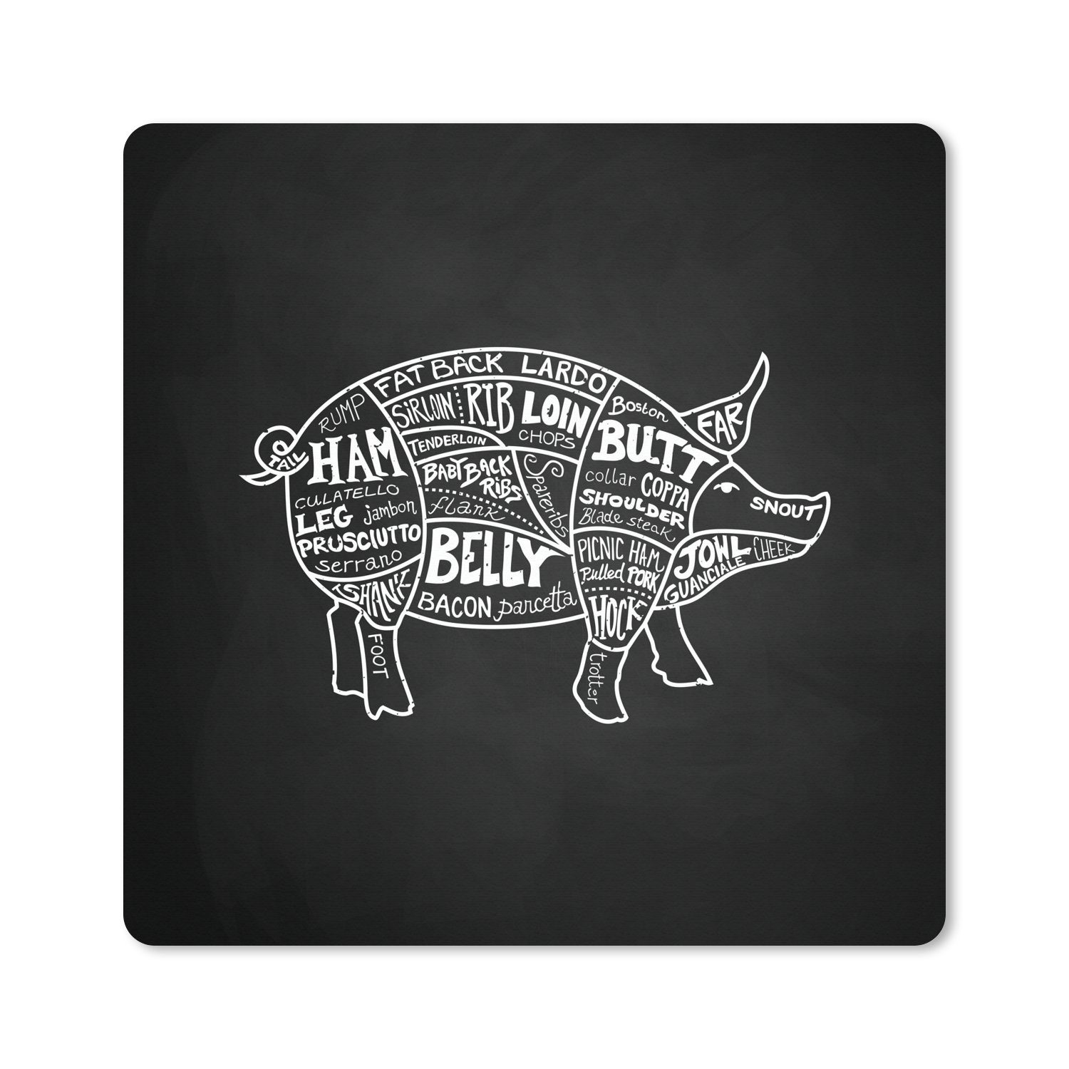 MuchoWow Gaming Mauspad Küche - Schwein - Fleisch (1-St), Gaming, Rutschfester Unterseite, Mausunterlage, 80x80 cm, XXL, Großes