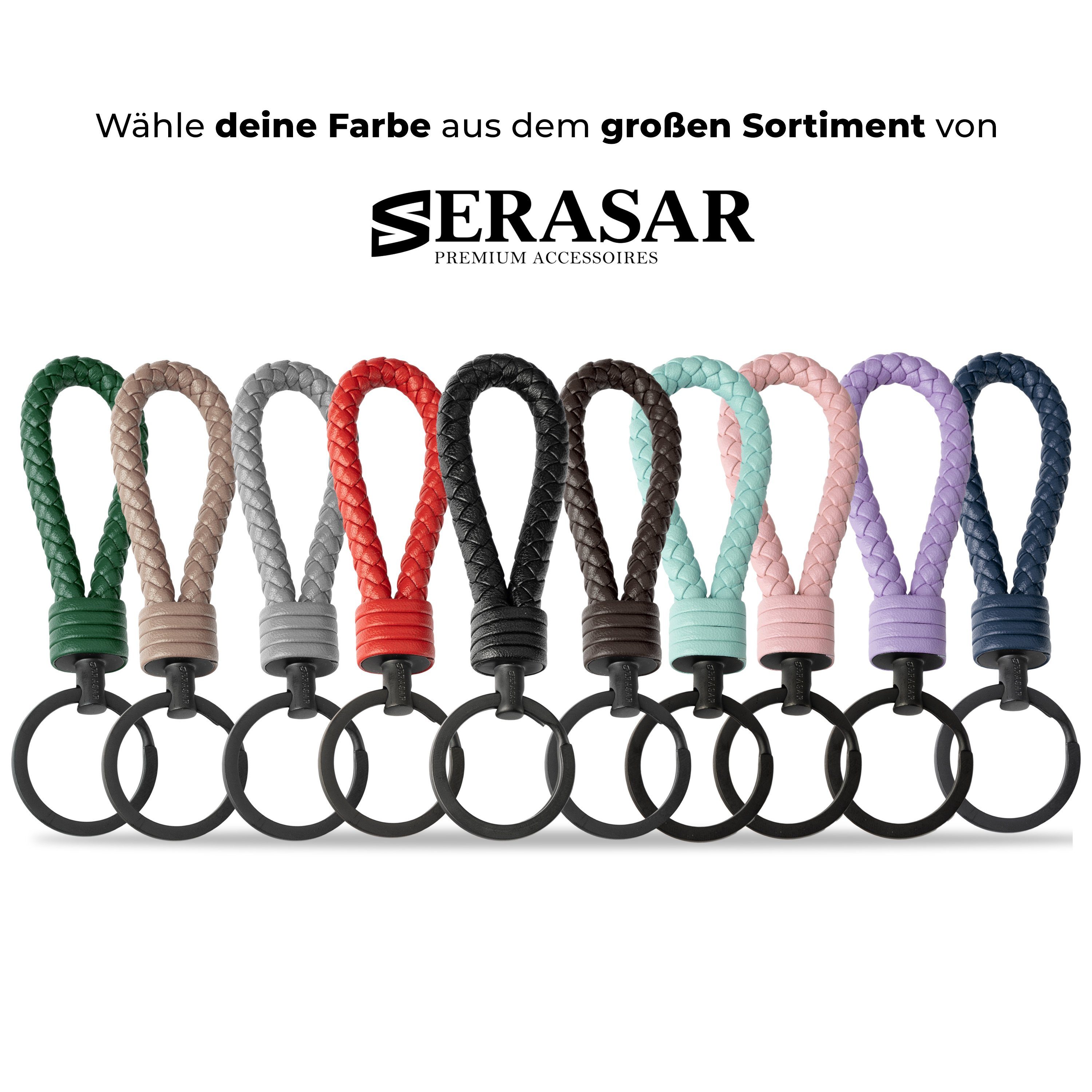 SERASAR Schlüsselanhänger Leder Schlüsselanhänger "Strong" Zusatzringe Schlüssel für Schwarz kleine (1-tlg)