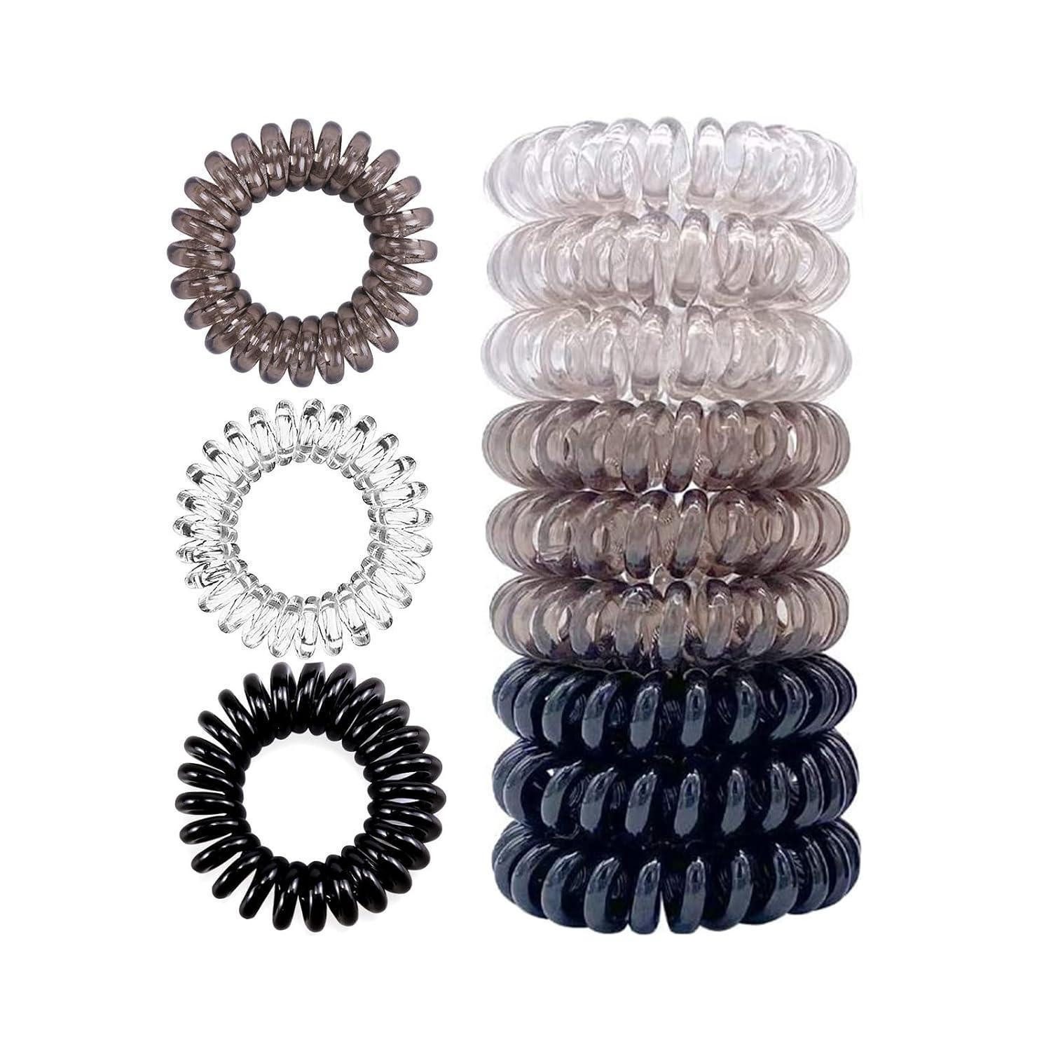 LuxusKollektion Spiral-Haargummi 9er Set Telefonkabel Spiral Haargummis in 3 Farben, elastische