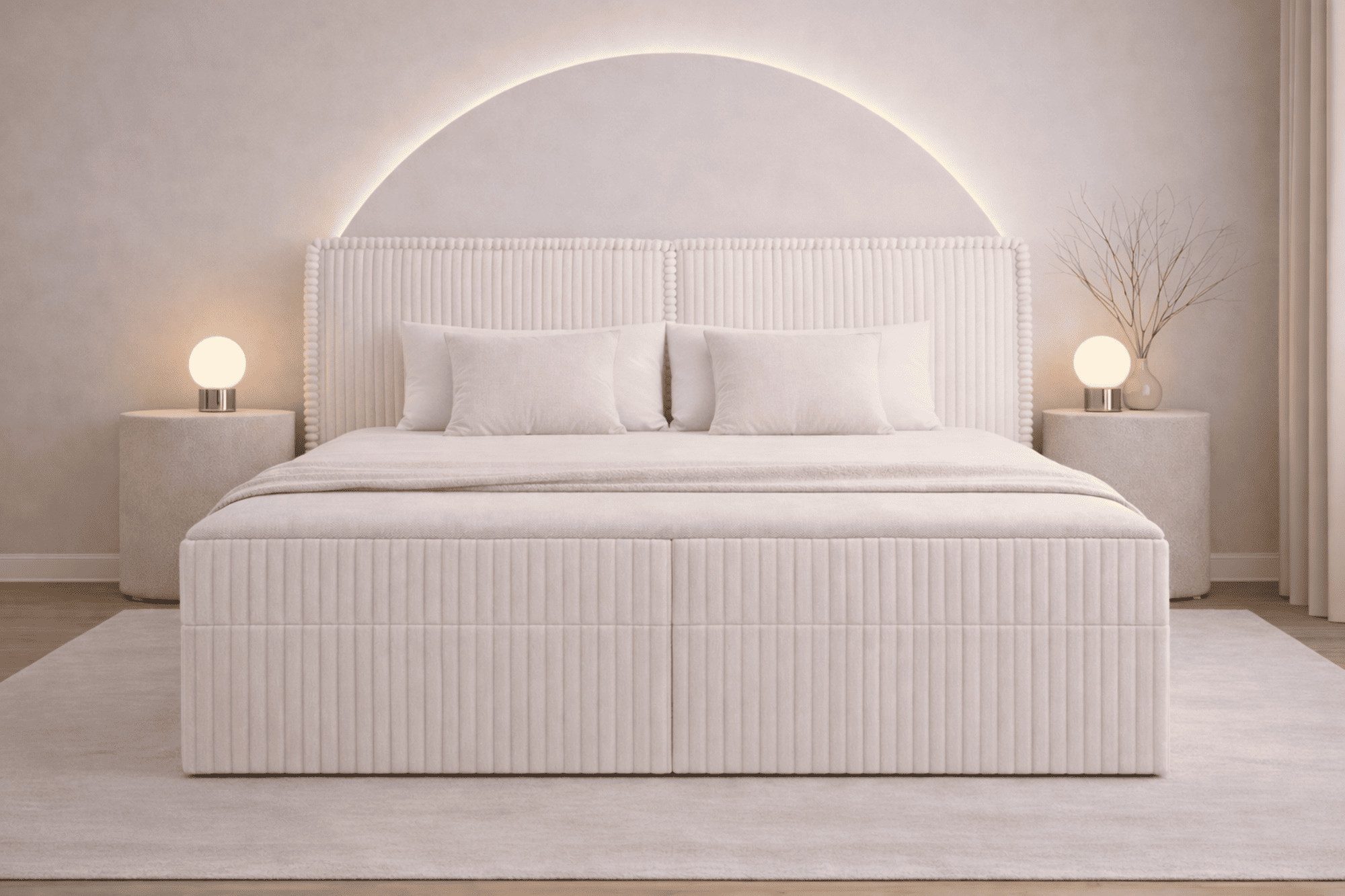 MOEBLO Boxbett Bett 04 (Bonnell + Topper, Doppelbett gepolstertes Kopfteil Bett mit Bettkasten, aus Cord, Polsterbett Kontinentalbett), (BxHxT):143/163/183x113x214cm