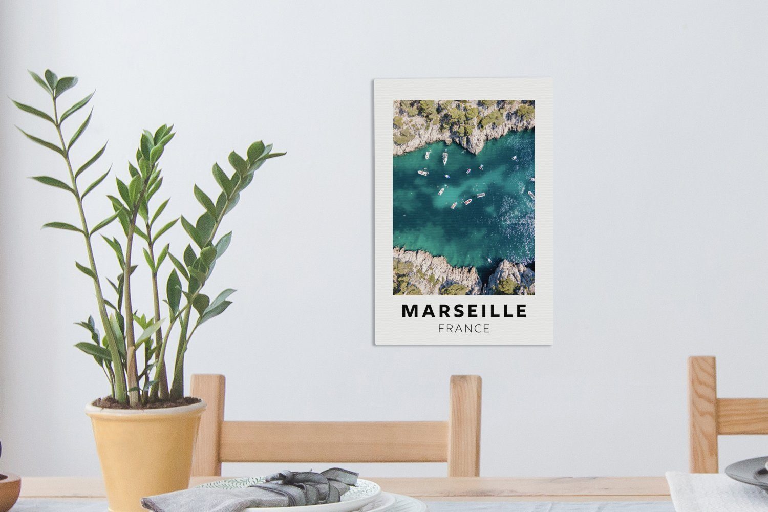 fertig Gemälde, - - Marseille bespannt Leinwandbild cm (1 Leinwandbild 20x30 OneMillionCanvasses® Zackenaufhänger, St), Boot, inkl. Frankreich