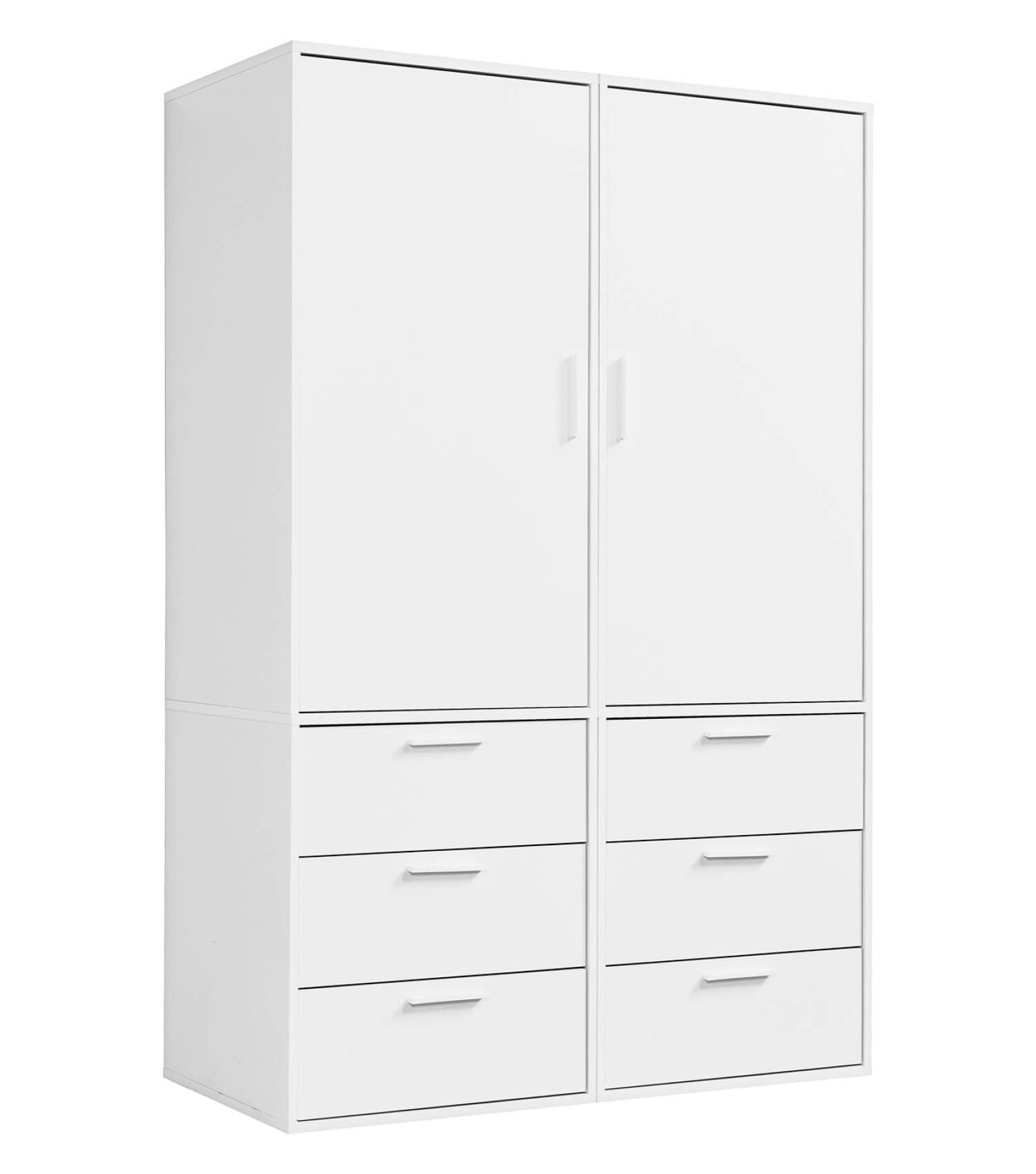 mokebo Kleiderschrank Der Grenzenlose (2-Türig & 6 Schubladen) Garderobenschrank, Schlafzimmerschrank oder Schrank groß in Weiß