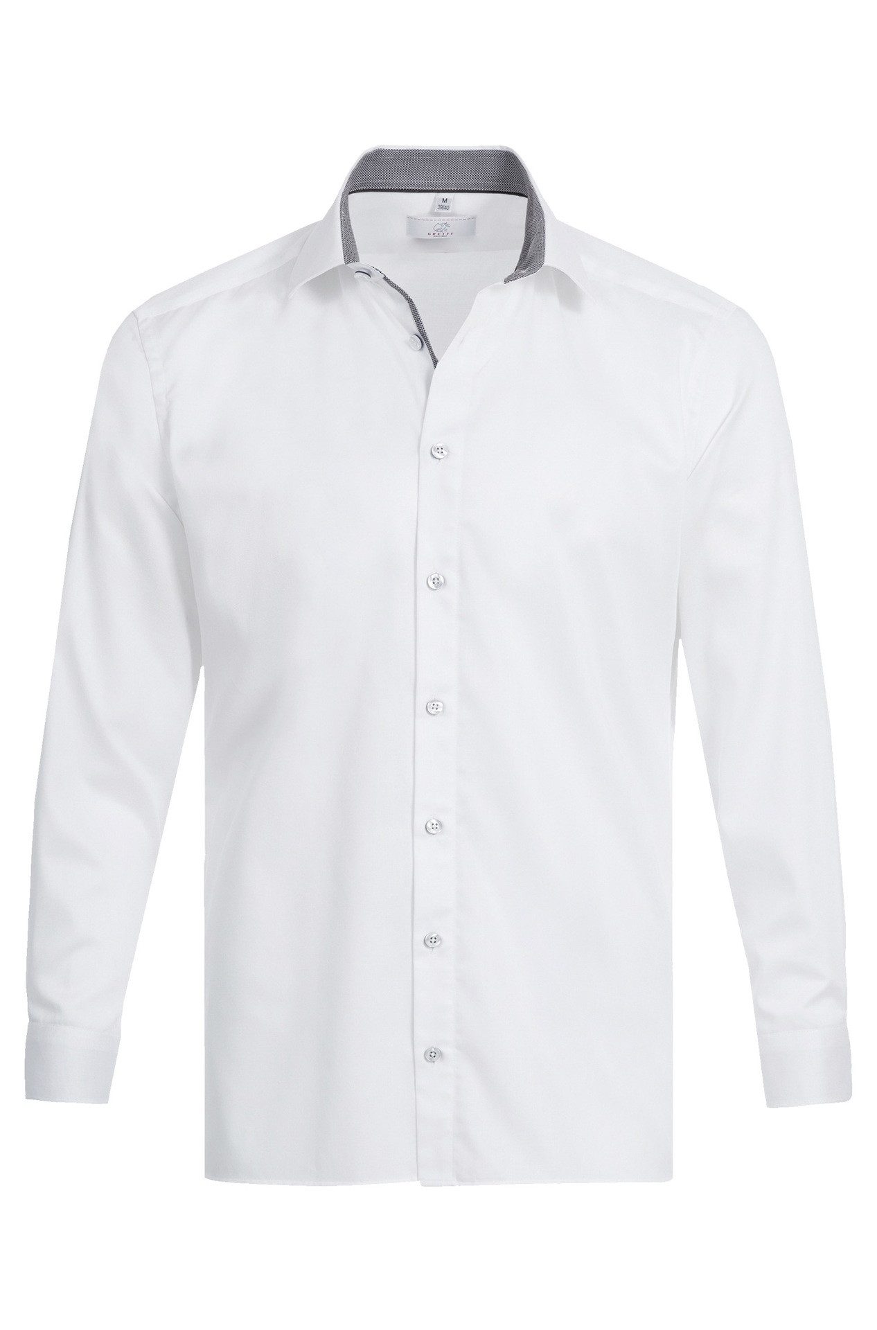 Langarmhemd Greiff Corporate Hemd PREMIUM Herren OEKO TEX® Regular Weiß/Grau