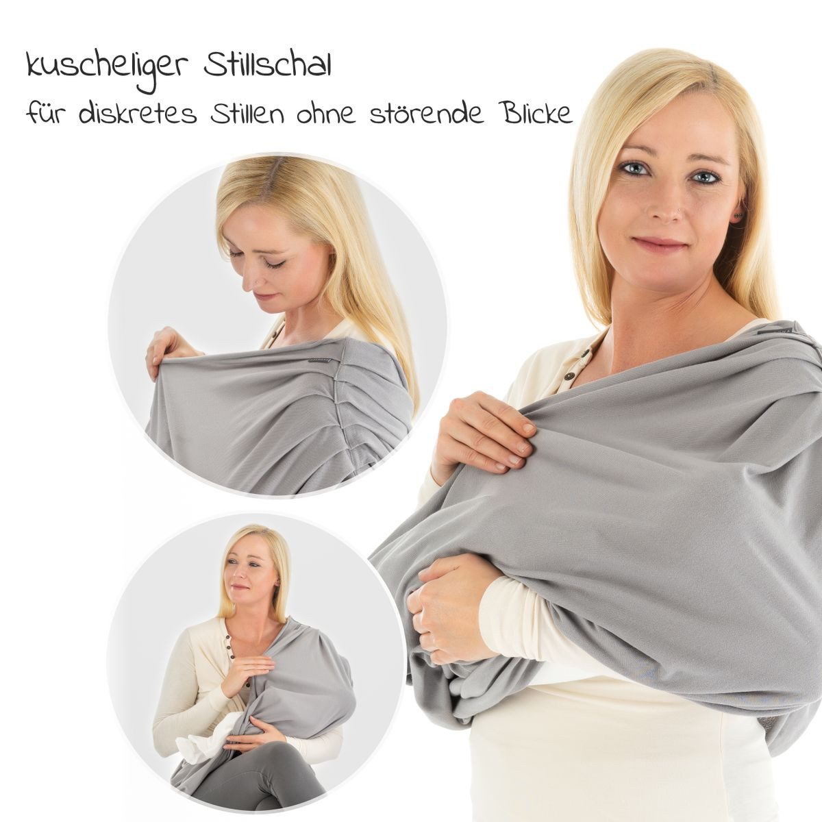LaLoona Stillschal Grau, Stillschal Stilltuch Stillhilfe Sichtschutz beim Stillen - Baumwolle