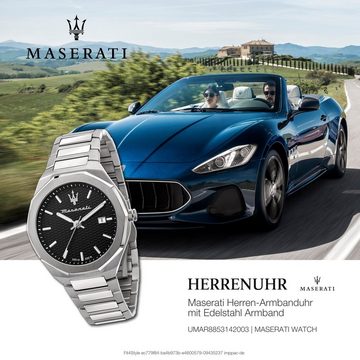 MASERATI Quarzuhr Maserati Herren Uhr Analog STILE, (Analoguhr), Herrenuhr rund, groß (ca. 45mm) Edelstahlarmband, Made-In Italy
