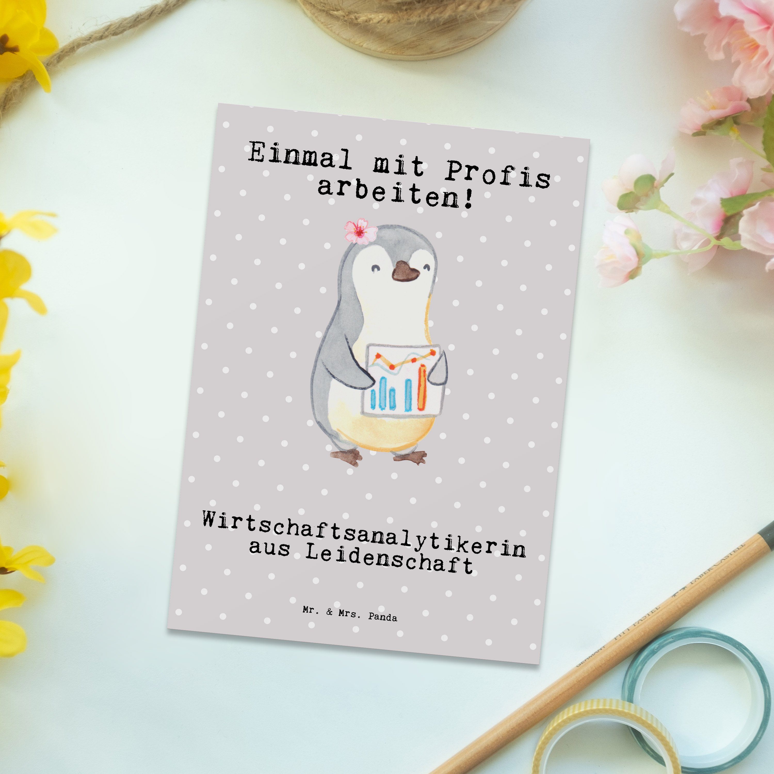Mr. & Pastell Panda - Mrs. Wirtschaftsanalytikerin Geschenk, Grau K - aus Leidenschaft Postkarte
