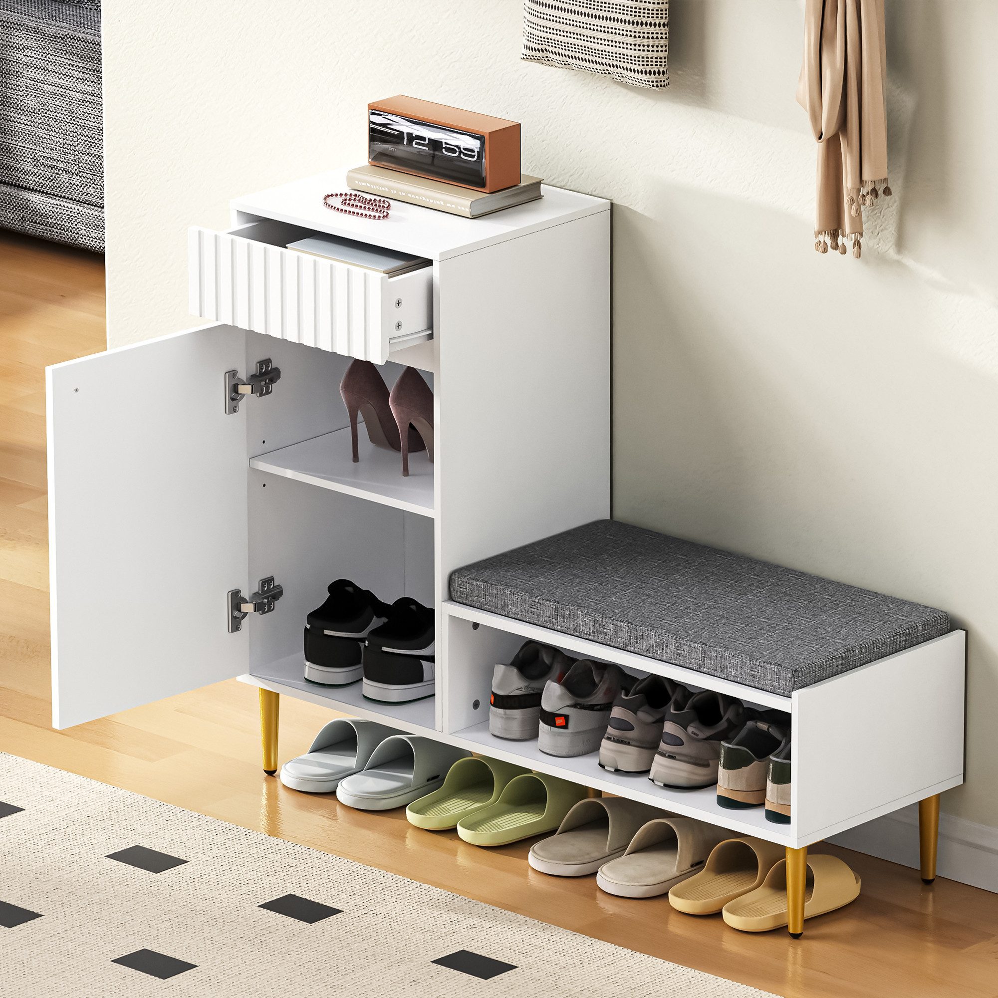 STILVORA Schuhbank mit Schublade,Schuhregal Aufwahrungsschrank mit Sitzbank günstig online kaufen