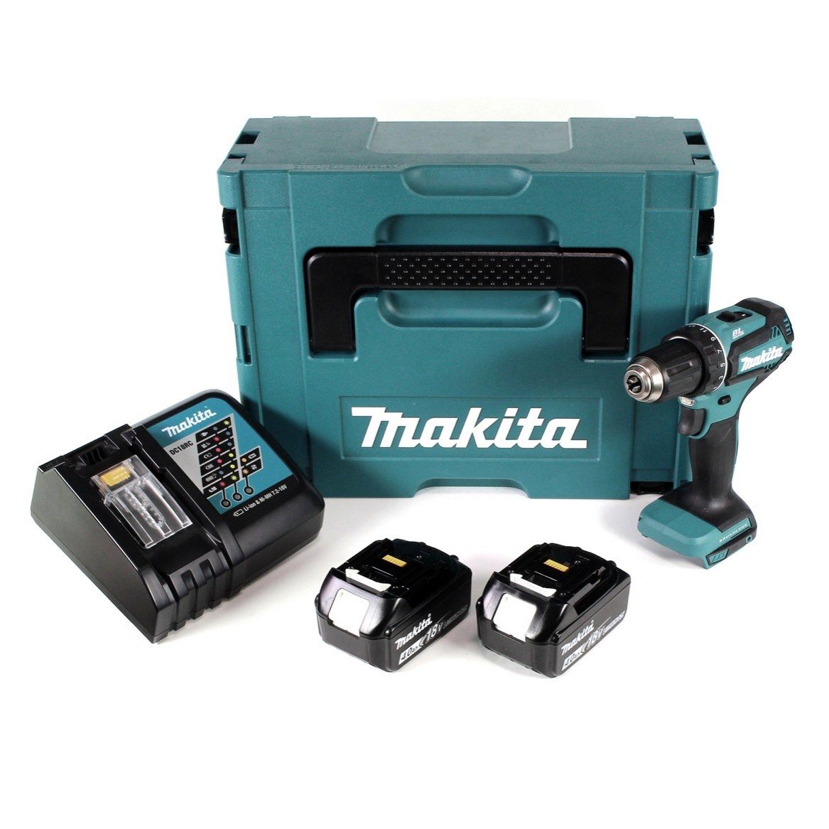 Thumbnail - Makita Säulenbohrmaschine DDF 485 RMJ Akku Bohrschrauber 18V 50Nm im Makpac + 2x 4,0 Ah Akku +