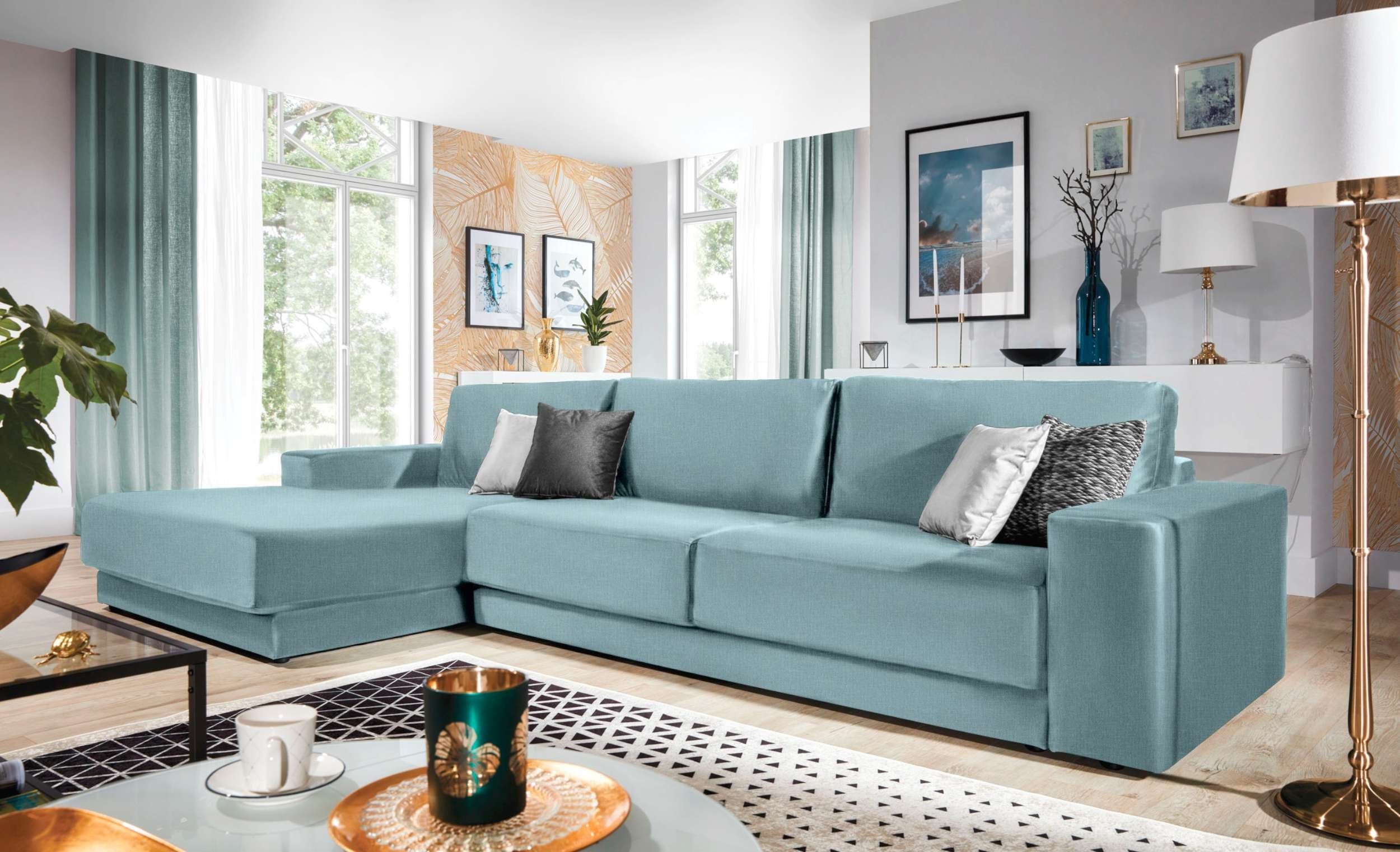 Stylefy Ecksofa Breva, L-Form, Eckcouch, mane links oder rechts bestellbar, wahlweise mit Bettkasten und Bettfunktion, Schaumstoffpolsterung, Modern Design