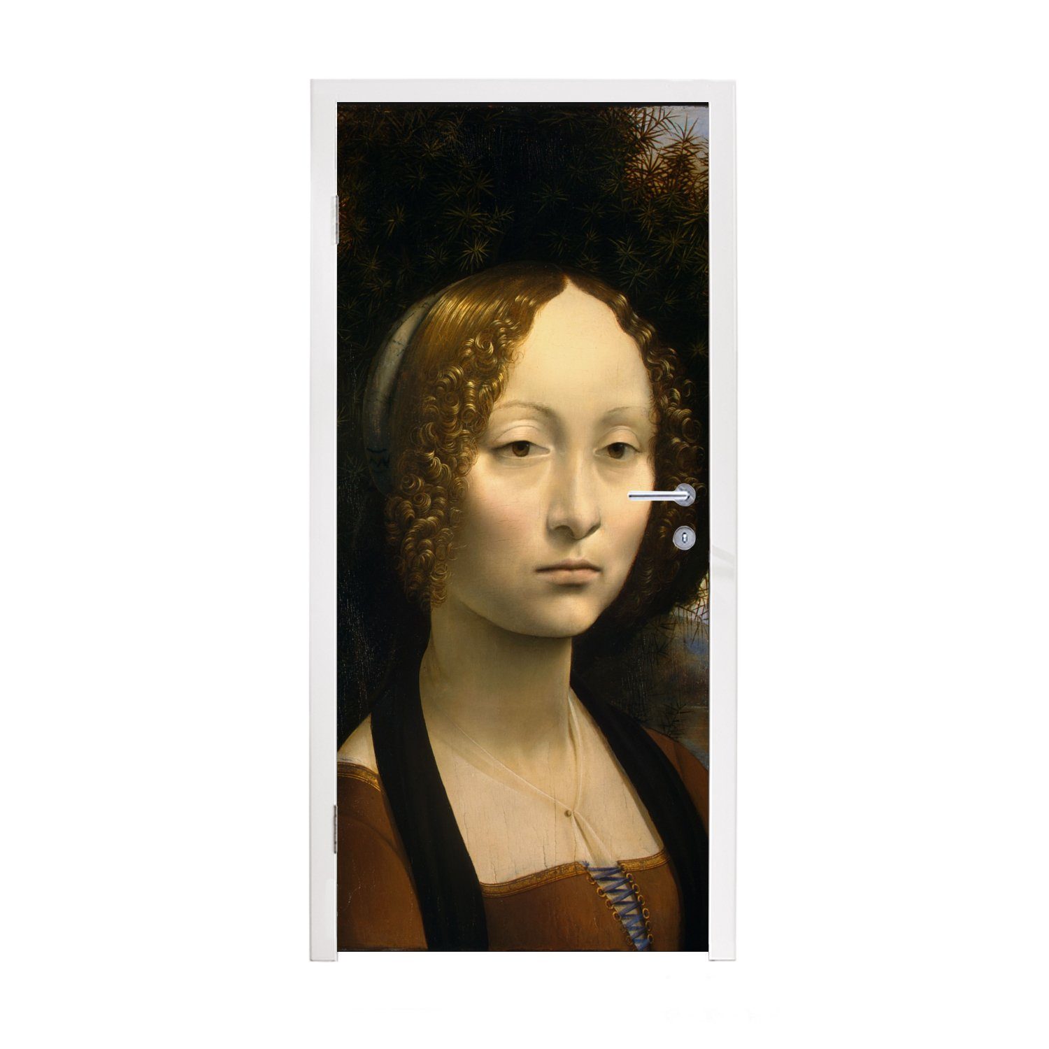 MuchoWow Türtapete Ginevra de' Benci - Leonardo da Vinci, Matt, bedruckt, (1 St), Fototapete für Tür, Türaufkleber, 75x205 cm