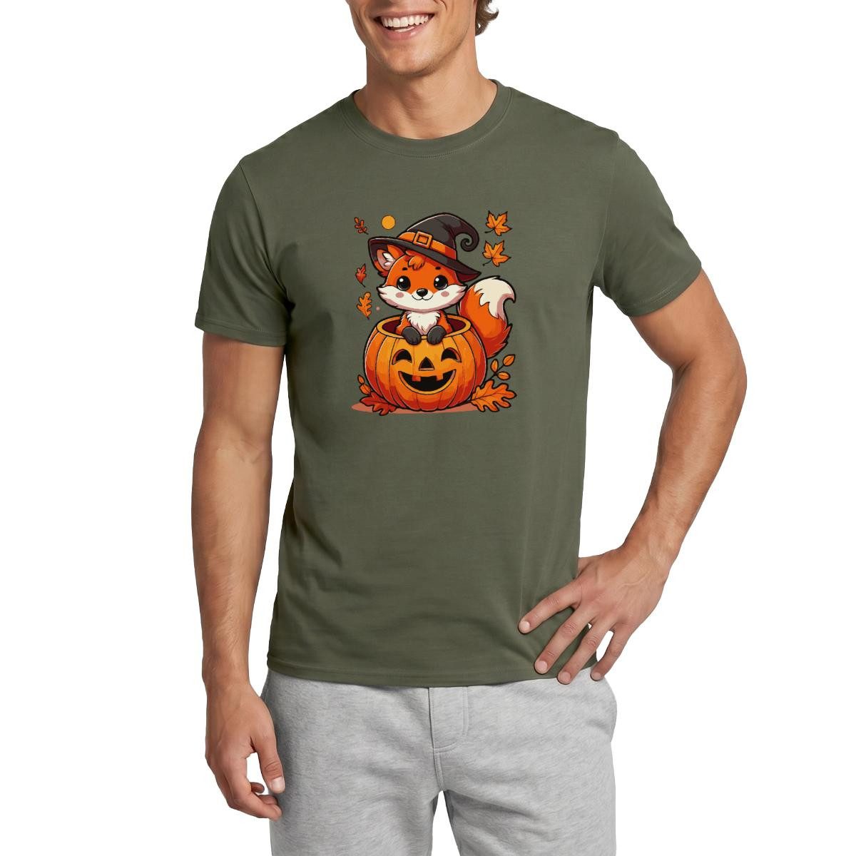 T-Shirt Süßer Halloween Fuchs Im Kürbis Mit Hexenhut Männer T-Shirt