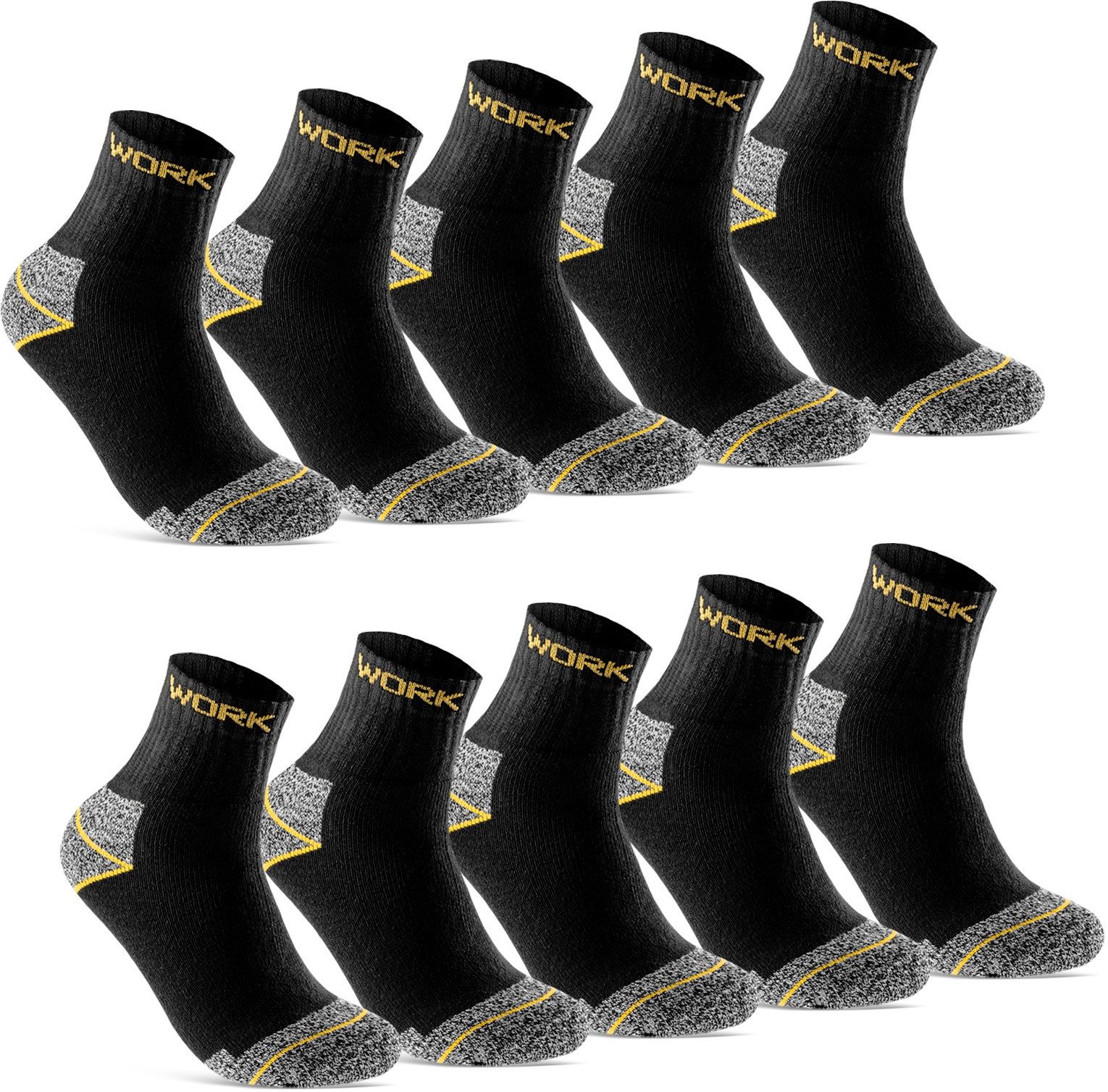 sockenkauf24 Arbeitssocken 10 oder 20 Paar WORK "kurze Arbeitssocken" Herren Kurzsocken (43-46, 10-Paar, Schwarz/Grau Meliert) verstärkt durch Vollfrottee - 10202
