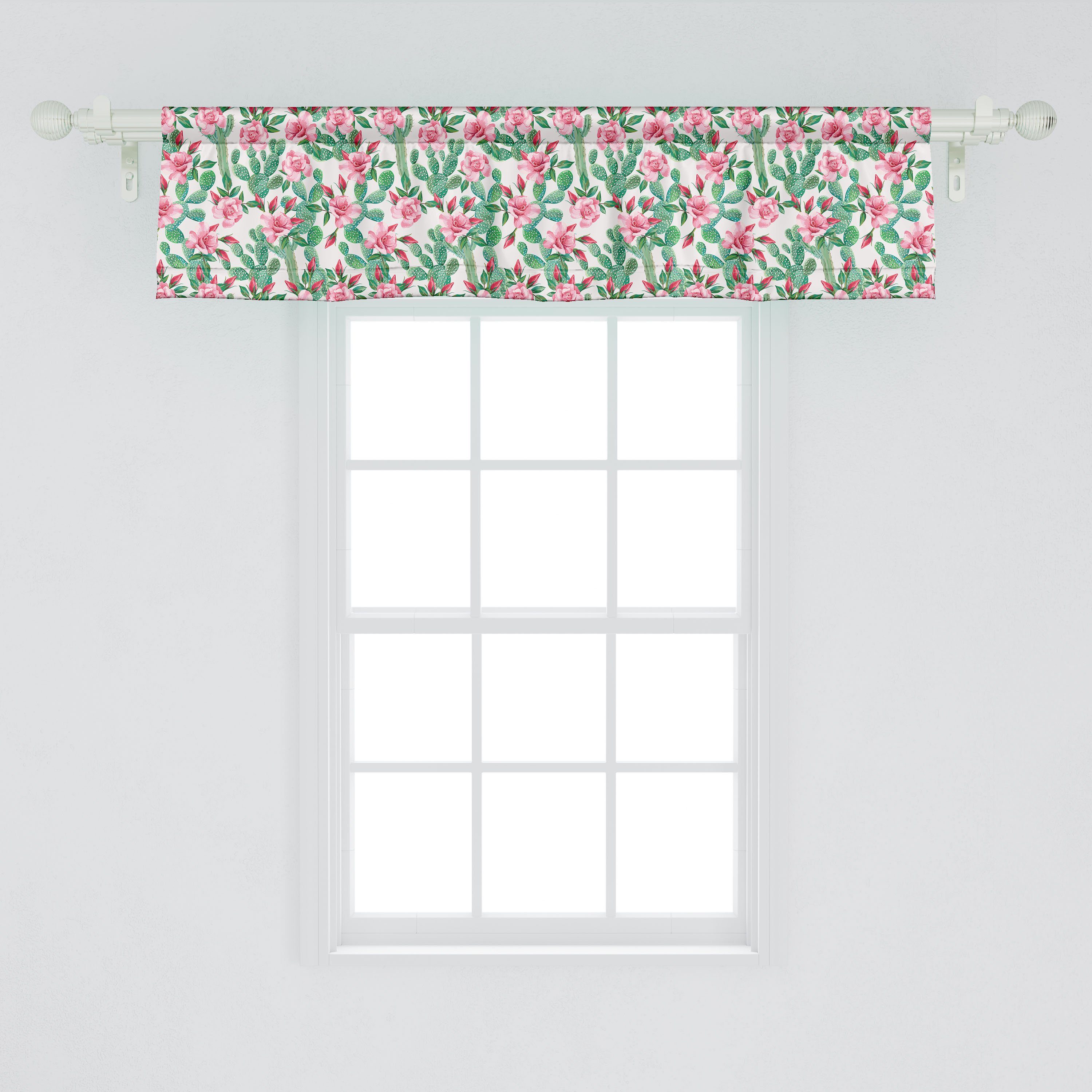 Dekor für Microfaser, Kunst Schlafzimmer Küche Vorhang Stangentasche, Rosebuds Cactus Abakuhaus, Volant Scheibengardine mit mit Blumen
