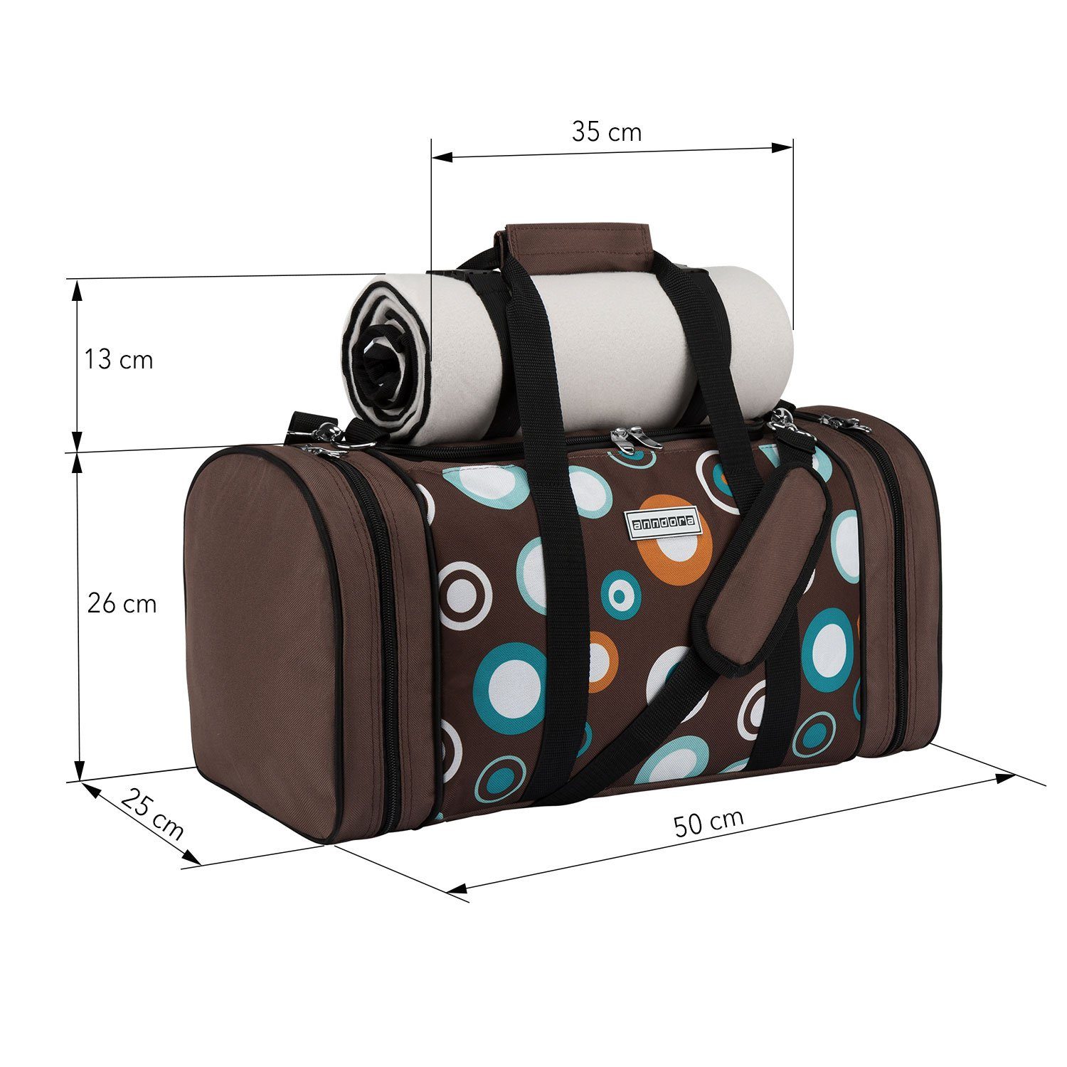 anndora Picknickkorb Kühltasche inkl. Outdoordecke + 20 tlg. Zubehör f. 4 Personen, gepolsterter Tragegurt - zusammenlegbare Outdoordecke