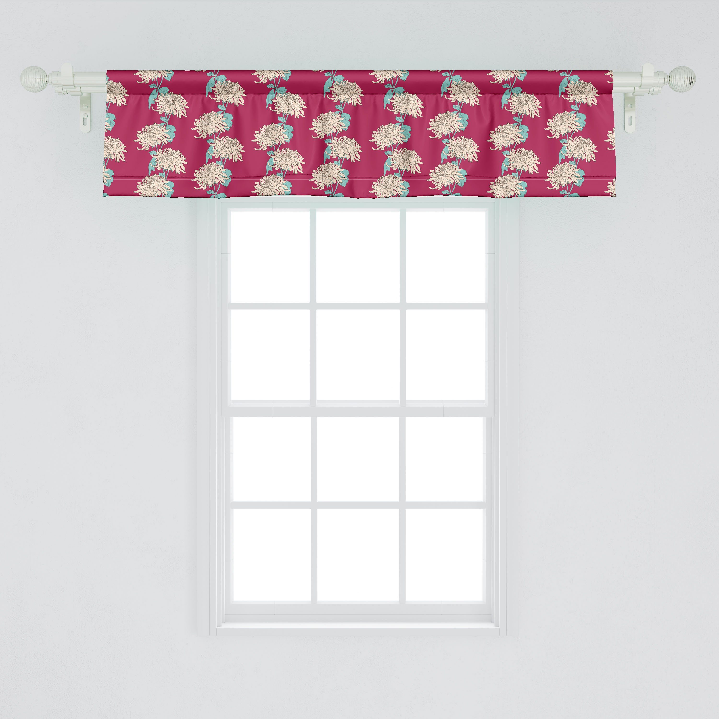 Dekor Scheibengardine mit Microfaser, Chrysantheme-Blüten-Motiv Vorhang Stangentasche, Frühling Küche für Volant Abakuhaus, Schlafzimmer