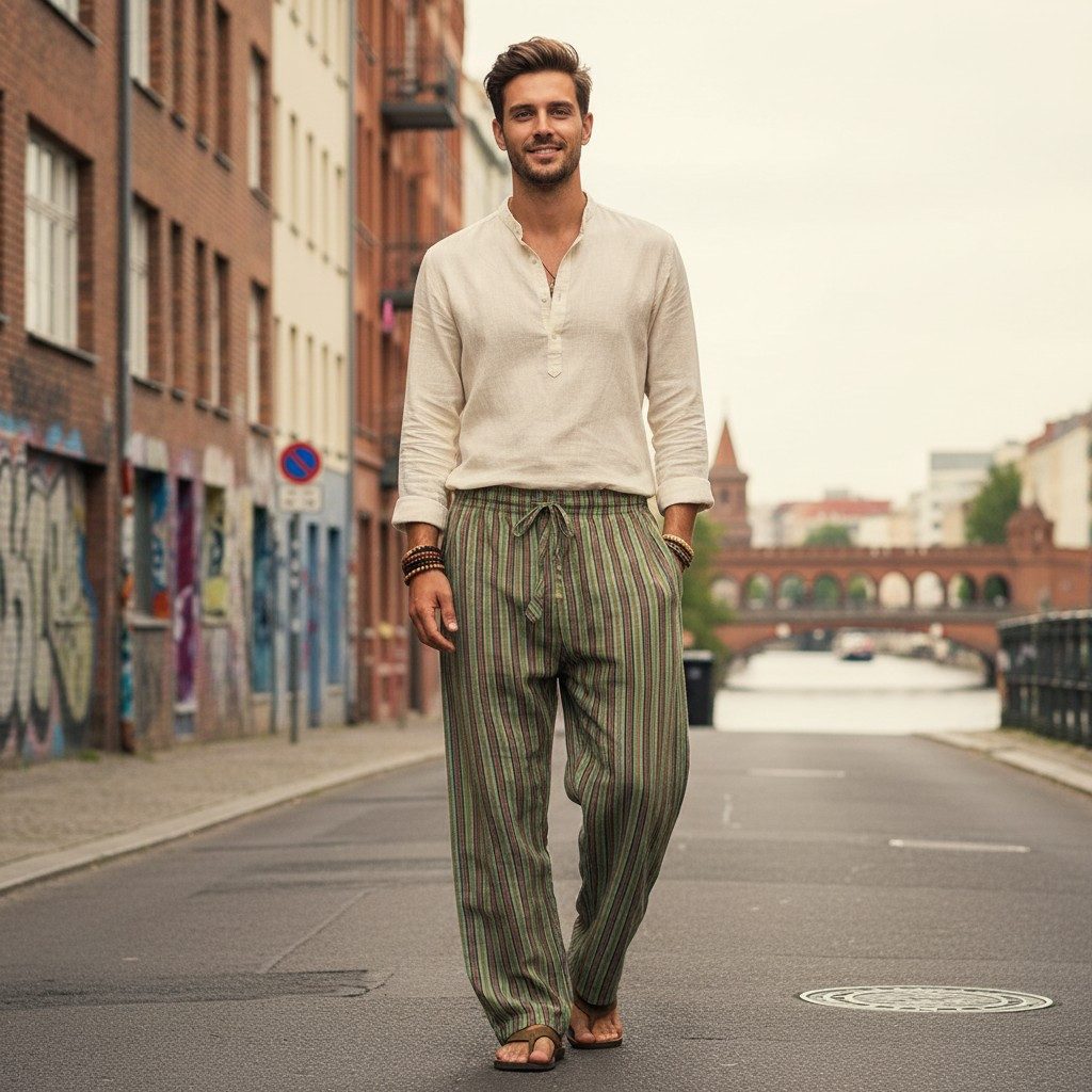 Guru-Shop Relaxhose Gestreifte Yogahose, Unisex Baumwoll-Goa-Hose -.. Retro, Ethno Style, alternative Bekleidung – Bild 3 von 5
