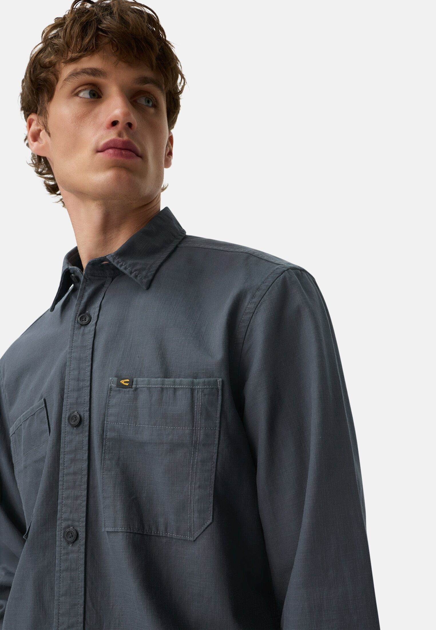 camel active Langarmhemd mit Kentkragen und Brusttaschen Langarm Button-Down