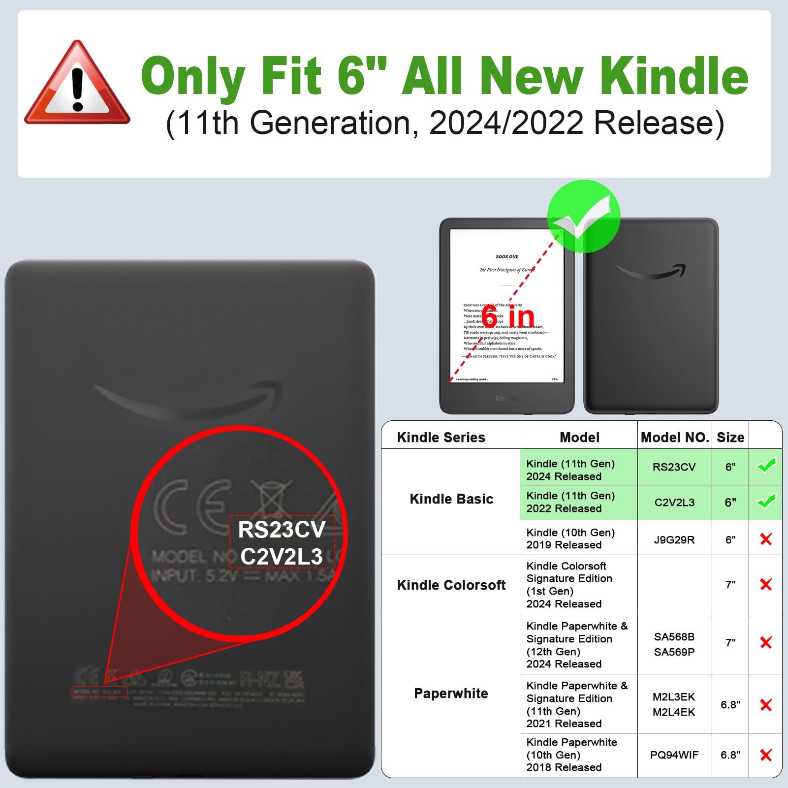 Fintie E-Reader-Hülle für 6" Kindle (11. Generation)–2024/2022, Clear Weich TPU Schutzhülle, mit Auto Sleep/Wake für 6 Zoll Kindle Basic 2024 – Bild 2 von 5