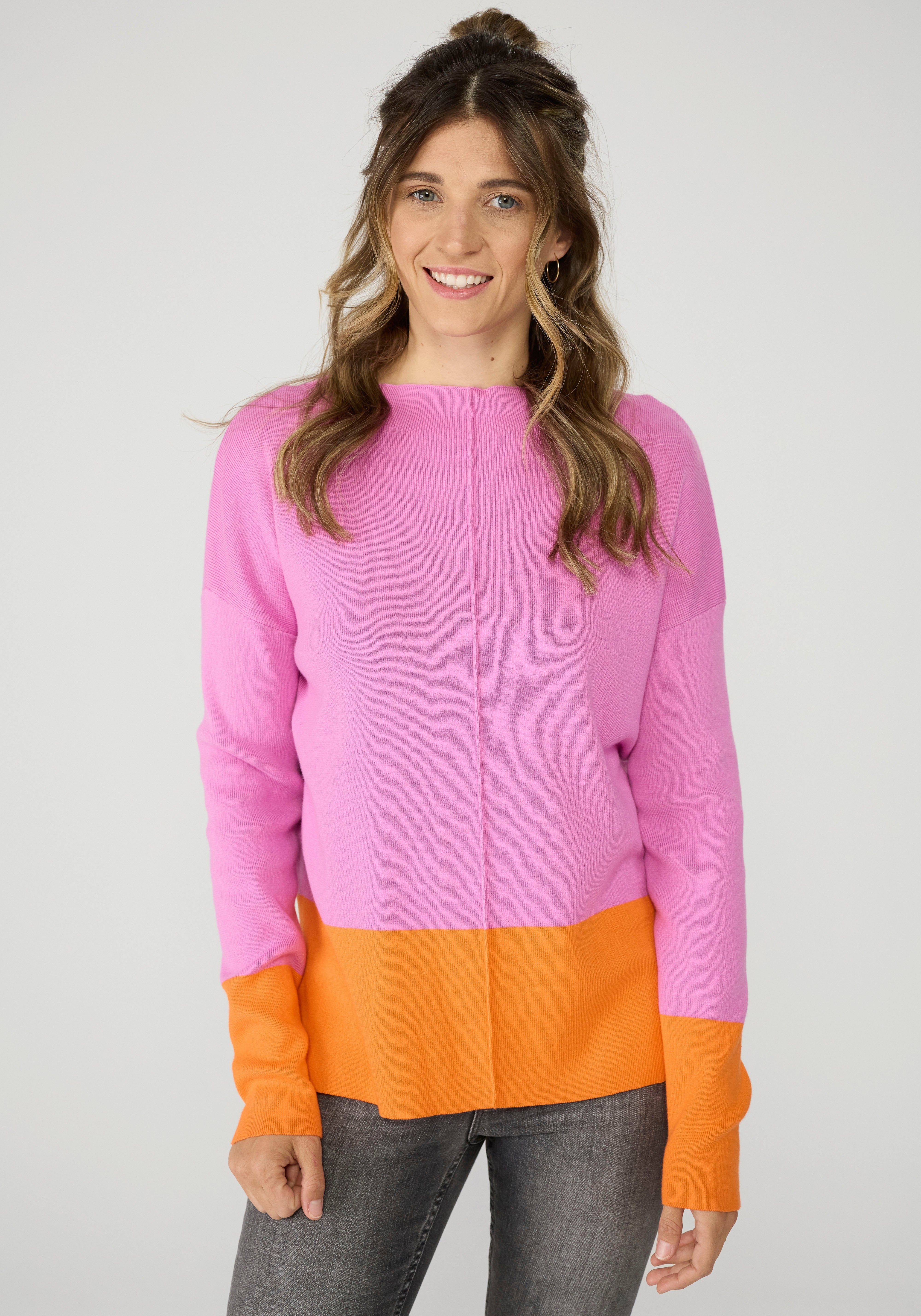 Lieblingsstück Strickpullover Pullover KristieEP mit Farbeinsatz pink orange