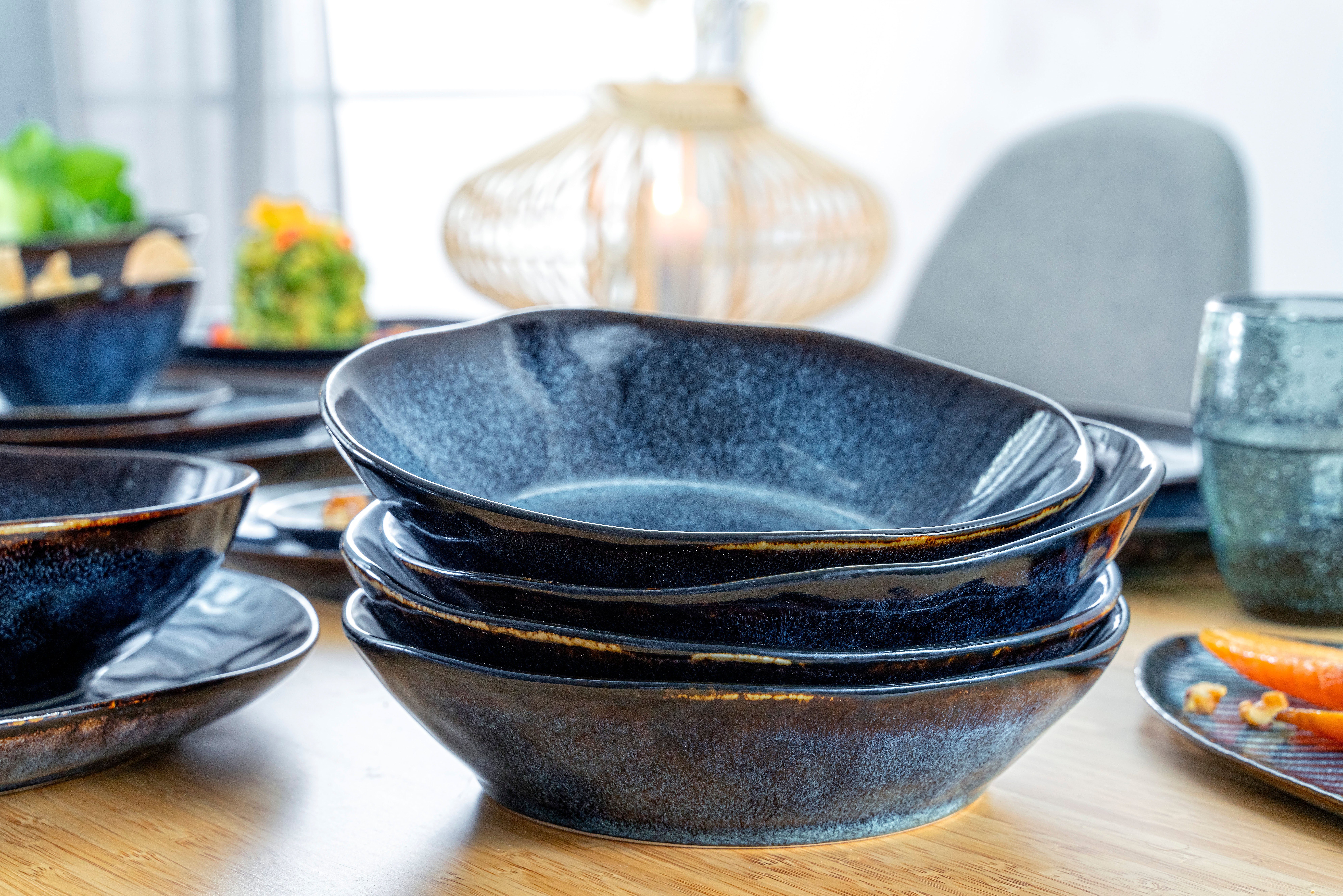 SÄNGER Suppenteller Tokio Suppenschalen Set, (4 St), Blau Schwarz, Handmade, Premium Collection