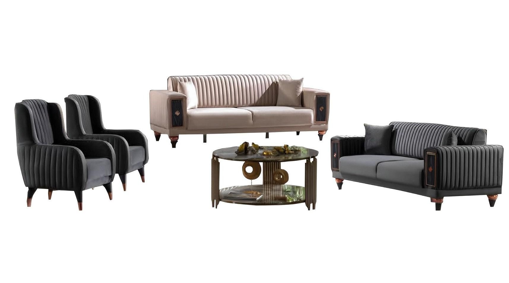 Xlmoebel Polstergarnitur Beige-schwarzes Designer-Sofa mit hochwertiger Polsterung, (4tlg Wohnzimmer Set (Sofa 3 + 3 + 1 + 1 Sitzer), Hergestellt in Europa