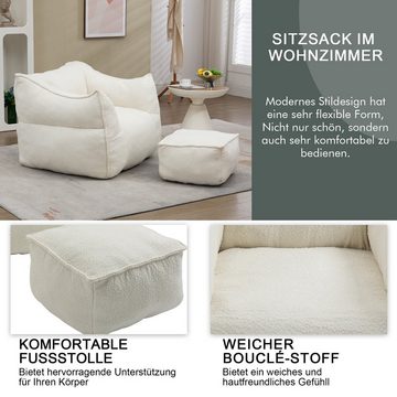 Flieks Sitzsack (Set, 2 St., mit 1 Hocker), Bean Bag Bodenkissen Lounge Sitzhocker Relax-Sessel Gamingstuhl