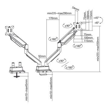 ER-446 Monitor-Halterung, (bis 35,00 Zoll, Full-Motion-Einstellungmöglichkeiten; Gasfeder-System; Kabelmanagement)