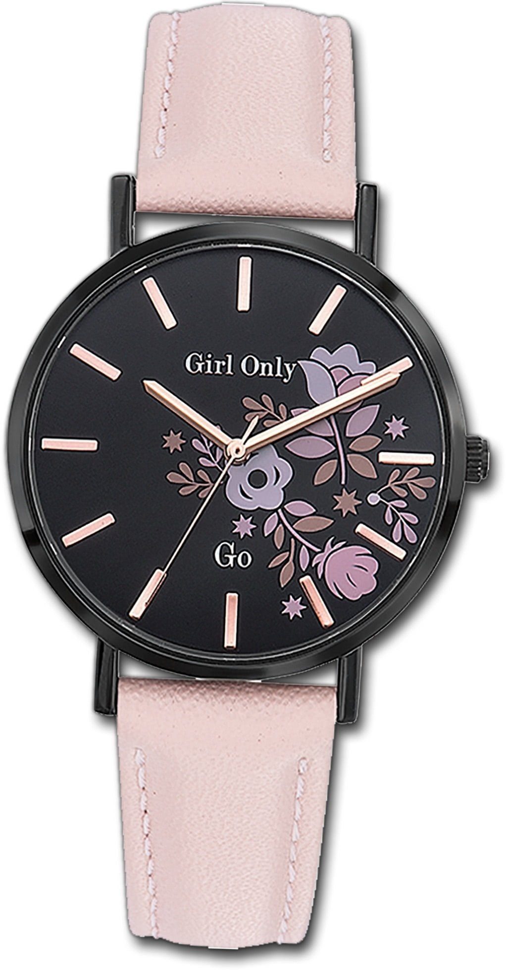 Girl Only Quarzuhr Girl Only Leder Damen Uhr 699009, Damenuhr mit Lederarmband, rundes Gehäuse, mittel (ca. 34mm), Fashion-