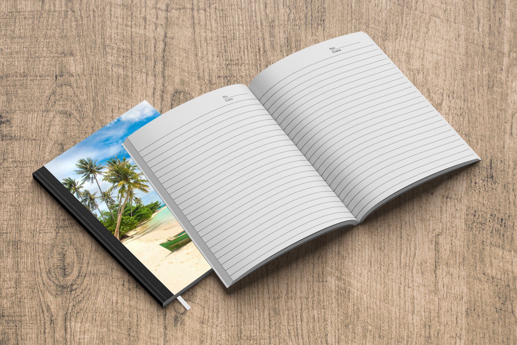MuchoWow Notizbuch Strand Kanu - Palme Seiten, - Merkzettel, Tropisch, Notizheft, 98 - Journal, Haushaltsbuch A5, Tagebuch