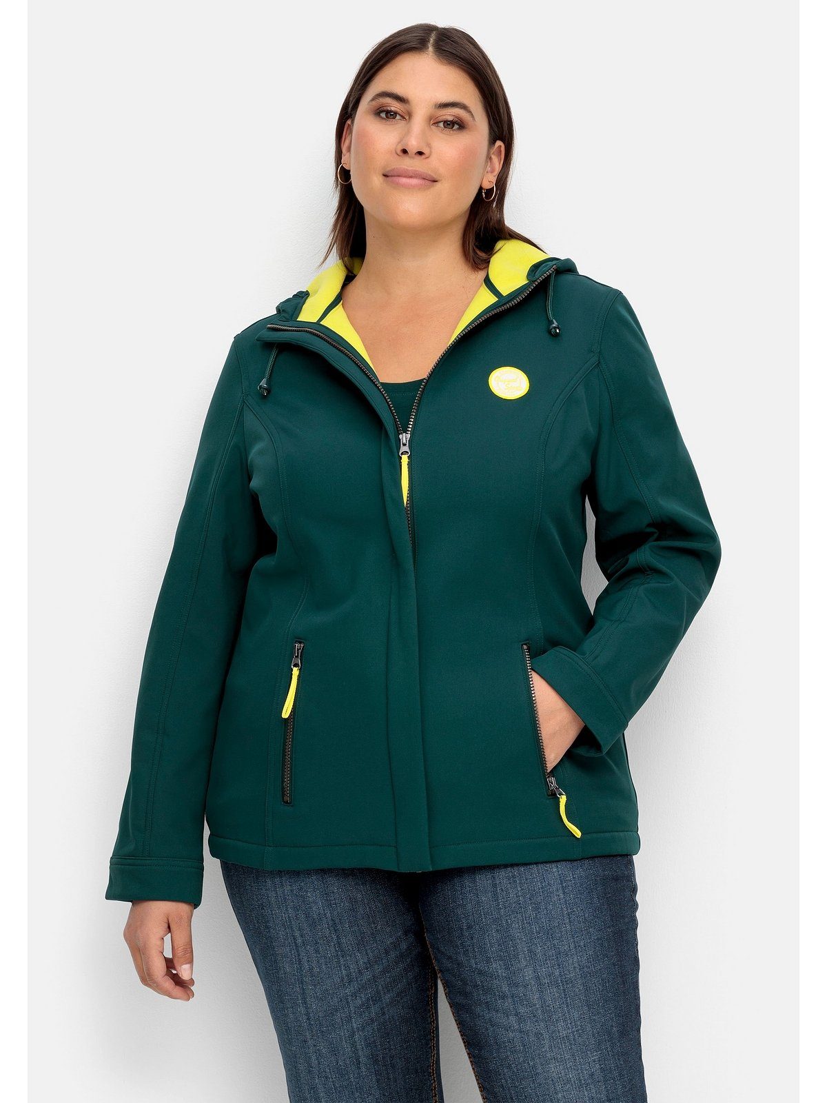 Softshelljacke Sheego mit Fleece-Innenseite, Große Qualität Größen winddichte tiefgrün