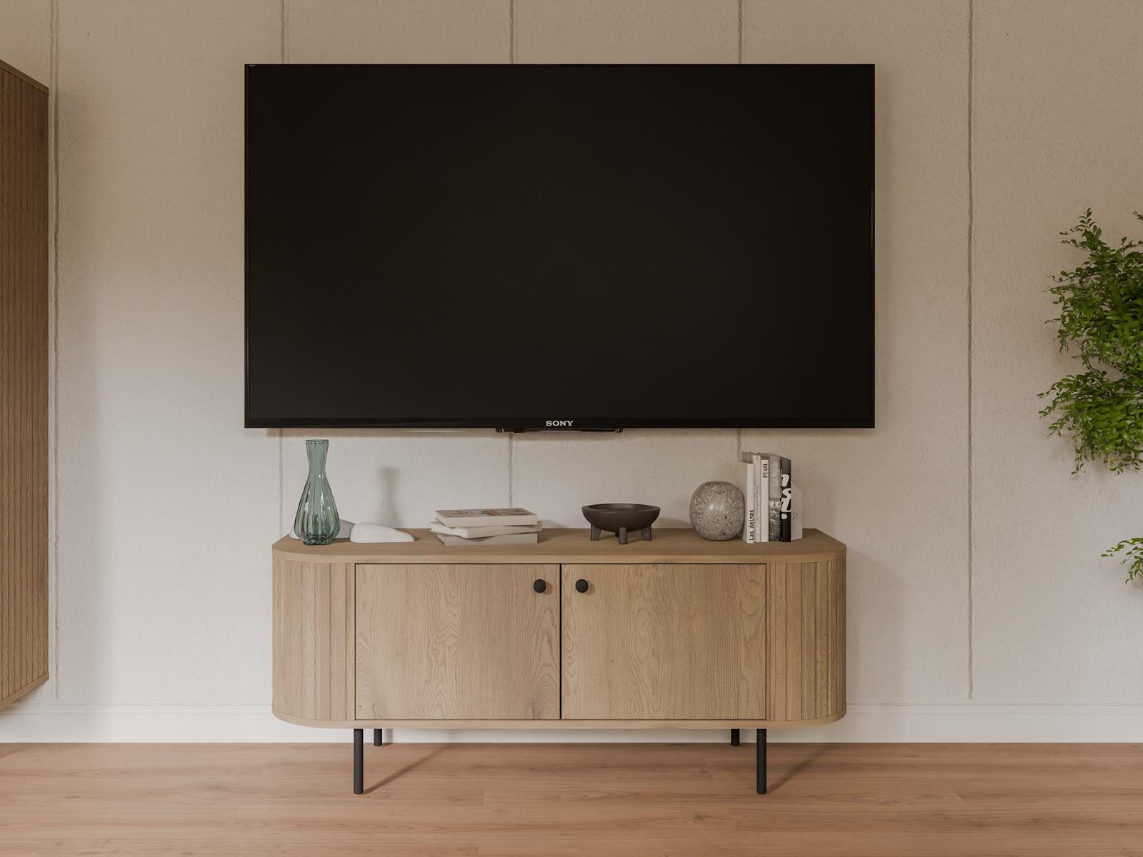 Compleo TV-Schrank klein 123 cm, Natual Stil Japandi, zwei Türen ZANTO