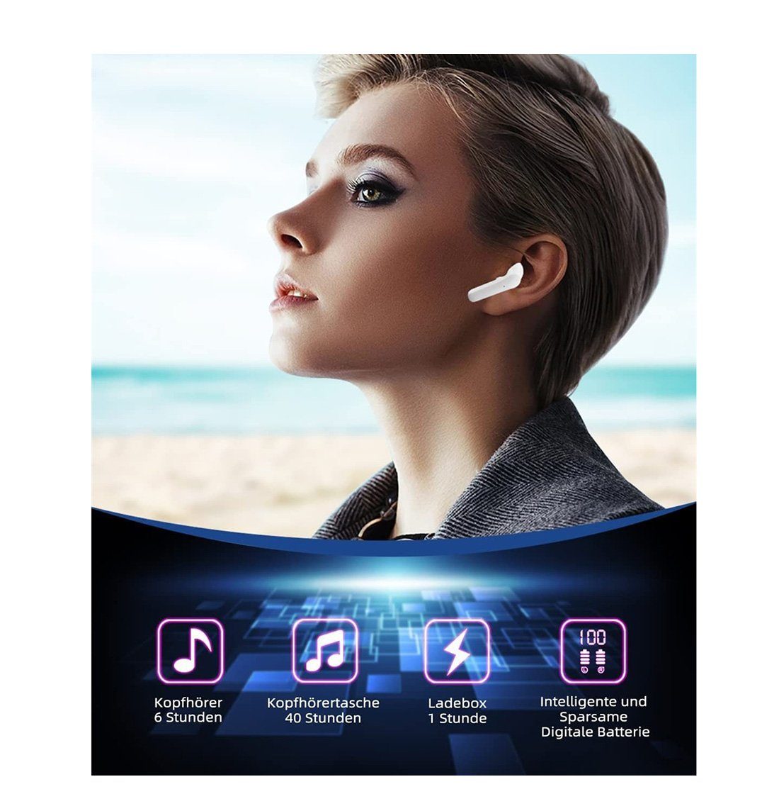 DAYUT Kabellose In-Ear-Kopfhörer und Bluetooth-Kopfhörer Geräuschunterdrückung LED-Anzeige mit