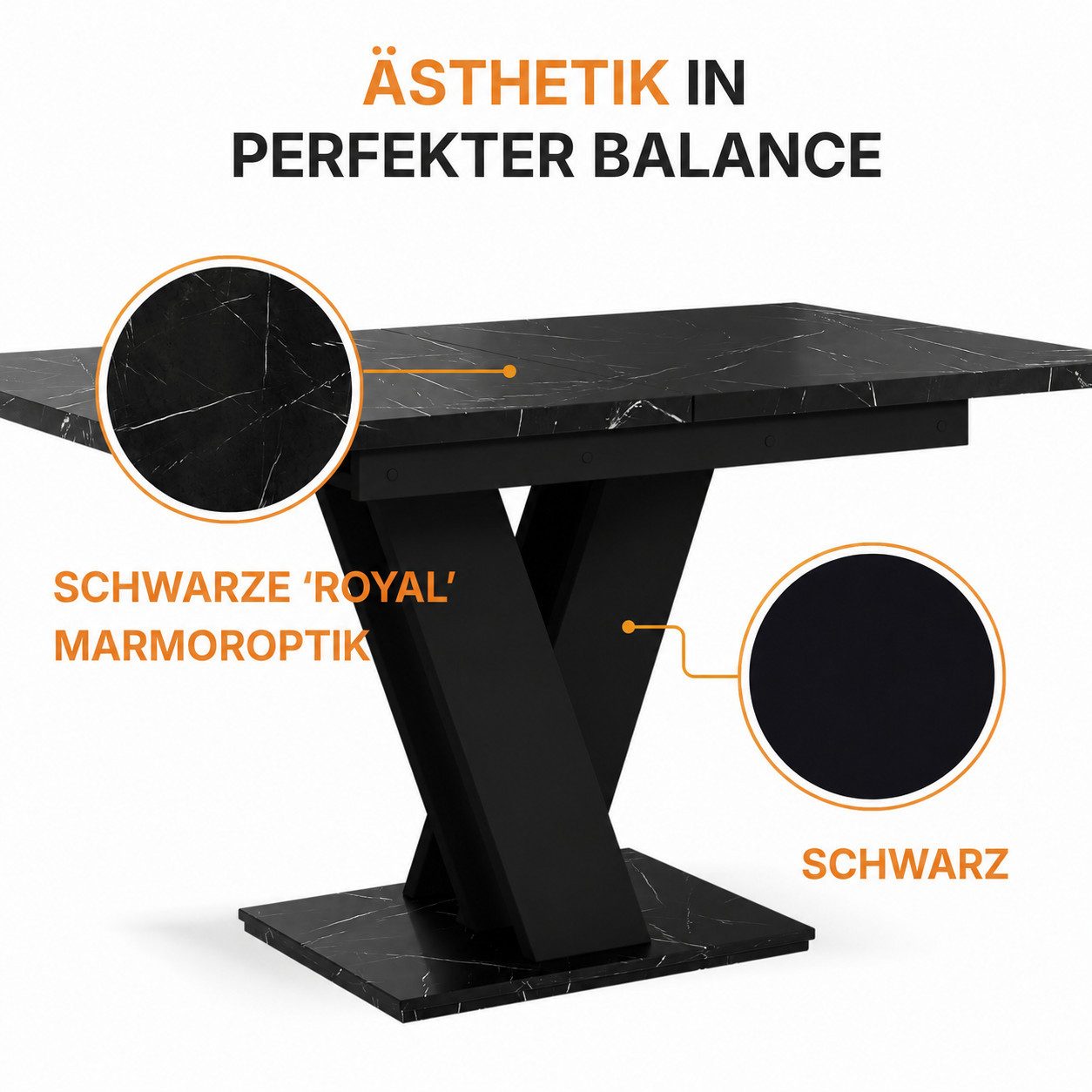 Home Collective Esstisch ausziehbar Tisch Küchentisch Esszimmertisch Ausziehtisch (Esszimmer Küche Wohnzimmer Esstisch erweiterbar), modernes Design mit V-Geste – Bild 3 von 5