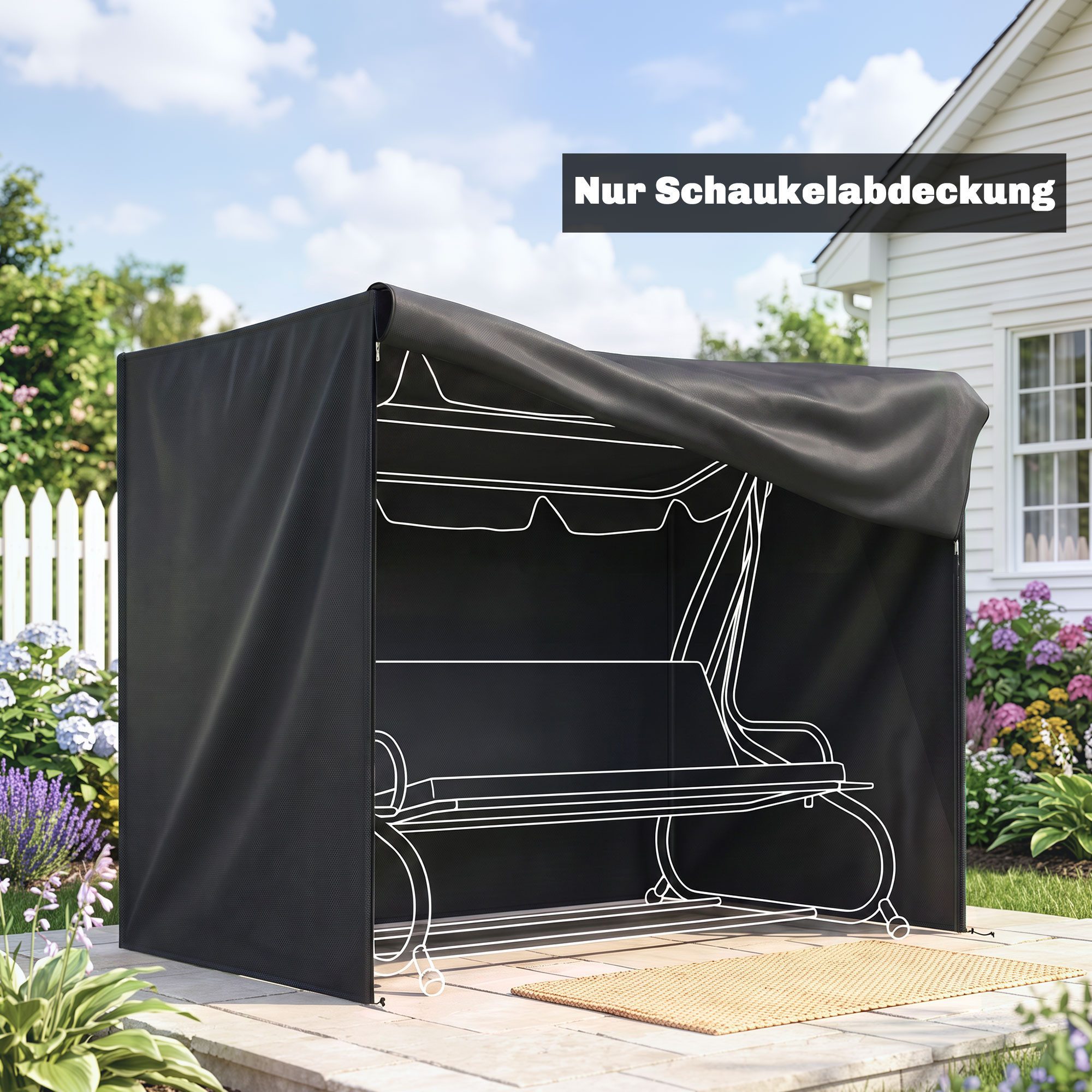 Outsunny Gartenmöbel-Schutzhülle Hollywoodschaukel Abdeckung mit UV-Schutz (Schutzhülle für Gartenschaukel, 1-St., Abdeckhaube), Oxford, Schwarz, 220 x 125 x 17 – Bild 2 von 5