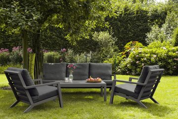 Siena Garden Gartenlounge-Set Belia, (Set, 14-tlg), bestehend aus 2 Sesseln, 1 Sofa, 1 Tisch und 10 Auflagen
