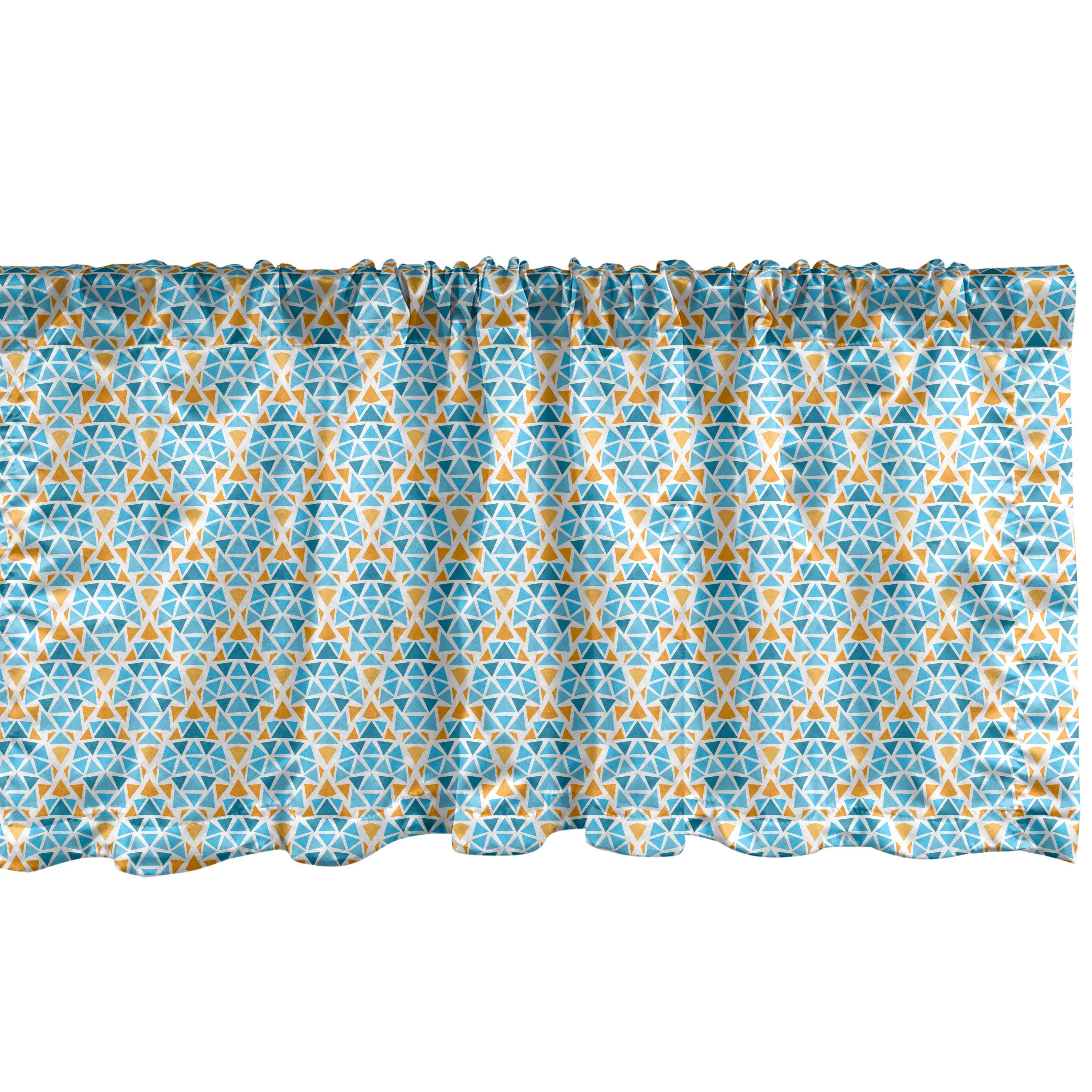 Scheibengardine Vorhang Volant mit Motiv Microfaser, Blau Stangentasche, Triangle Dekor für Gelb Abakuhaus, und Schlafzimmer Küche