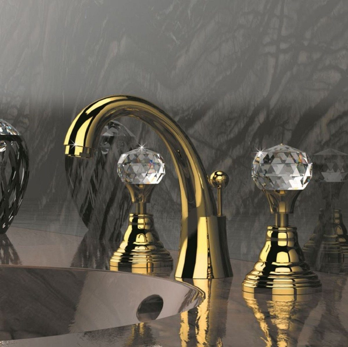 Bad Swarovski Waschtischarmatur Kristallglas mit Ablaufgarnitur cm - - Dreilochbatterie Casa Gold Italy Armatur Waschtisch mit Luxus in Luxus - Padrino H. Made Zubehör 15