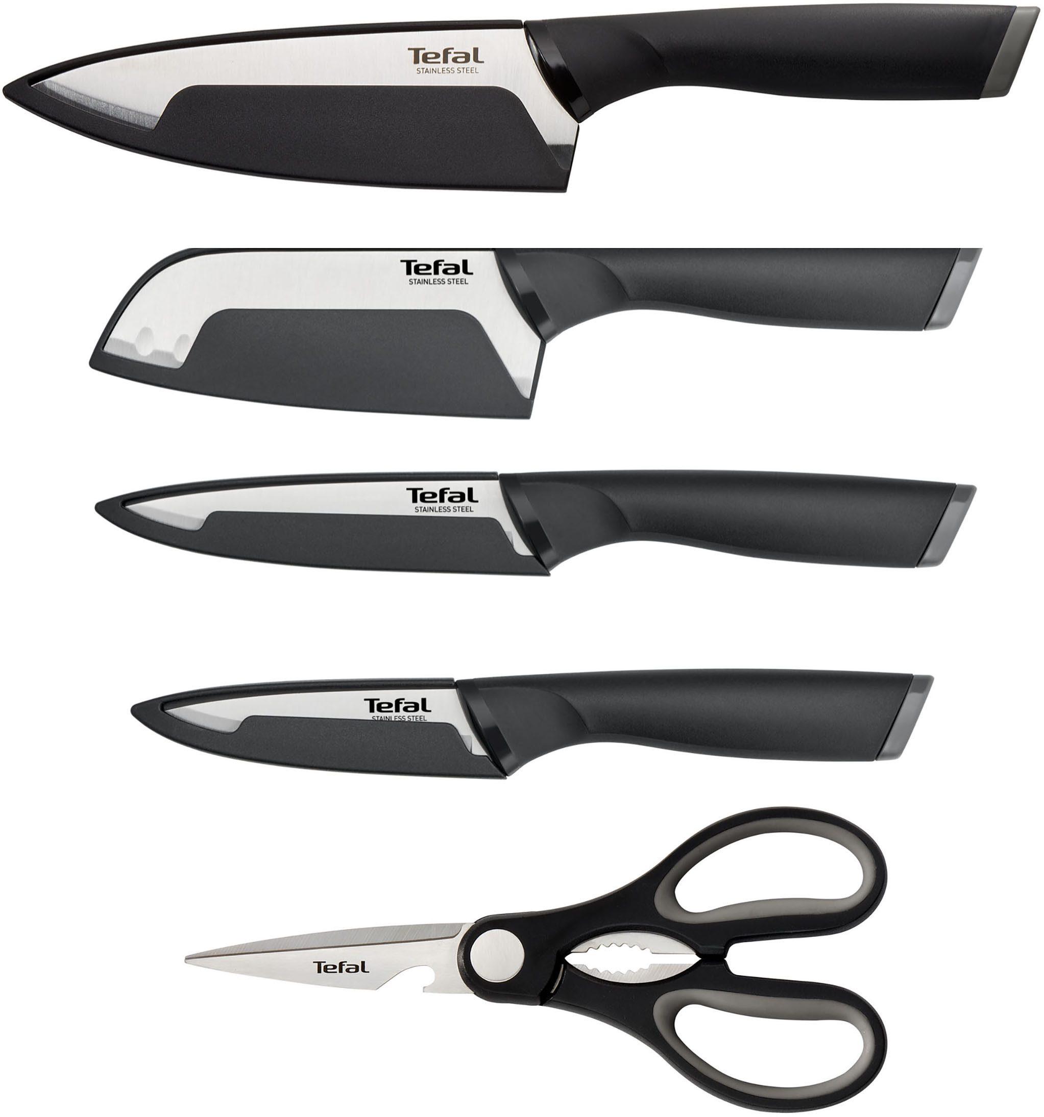 Tefal Messer-Set Comfort (Set, 5-tlg), Klingenhülle, Edelstahl Klingen, ergonomischer Griff, Soft-Touch