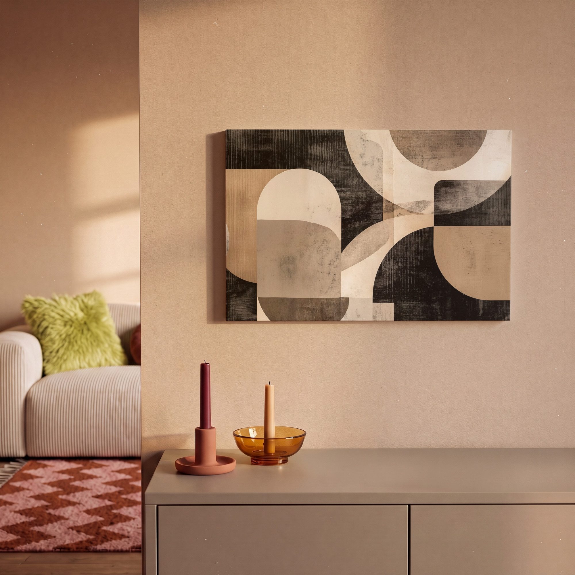 OneMillionCanvasses® Leinwandbild Abstrakt - Formen - Modern - Beige, Fotodruck (1 St), Leinwand Bilder Klein, Wand Dekoration Aesthetic 30x20 cm – Bild 2 von 5