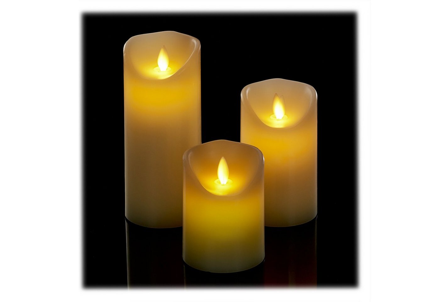 relaxdays LED-Kerze 3er Set, Timerfunktion, LED, Flackerndes Licht