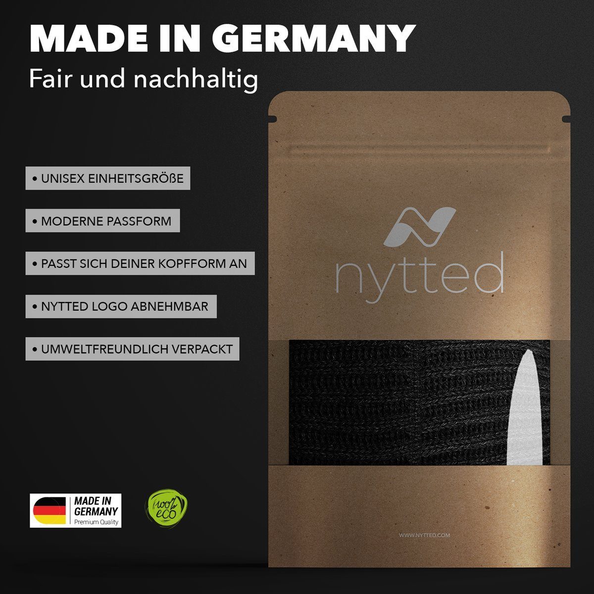 - Damen Herren Wintermütze NYTTED® Merino-Wolle für & in schwarz 100% Made - - Germany Strickmütze